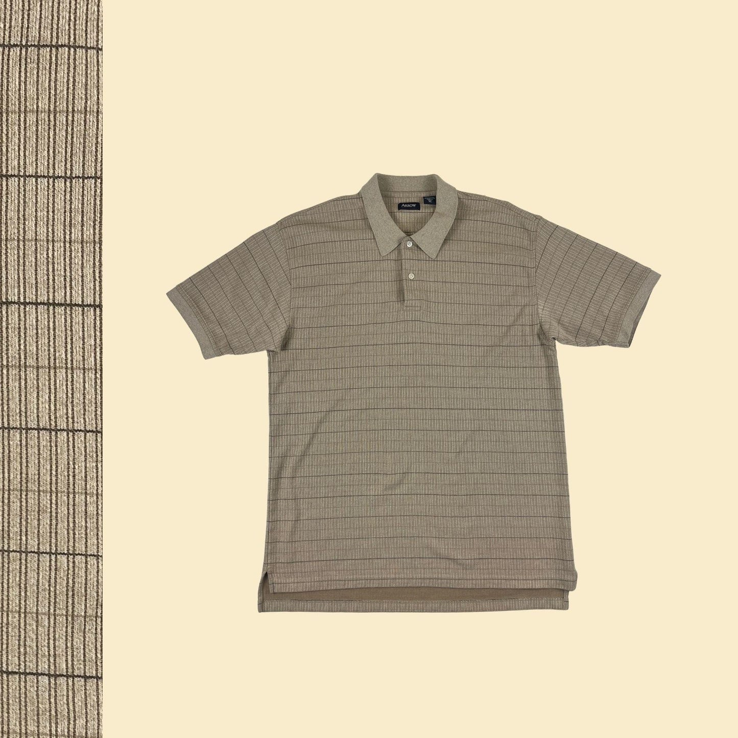 90s/Y2K beige polo shirt, XL vintage men's short sleeve golf shirt by Arrow