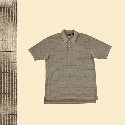 90s/Y2K beige polo shirt, XL vintage men's short sleeve golf shirt by Arrow