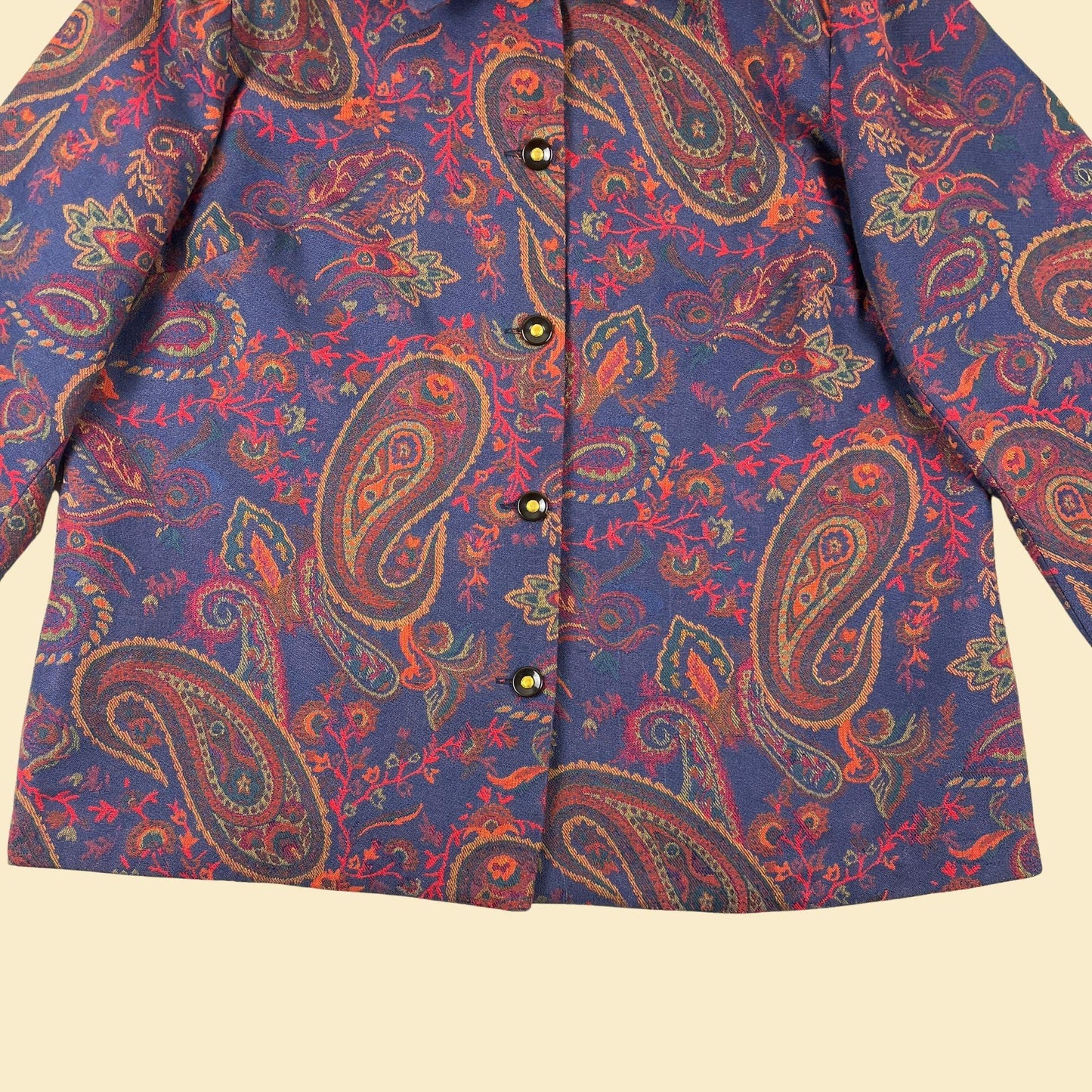 Y2K paisley tapestry jacket, size 2X vintage blue & orange abstract patterned women's jacket