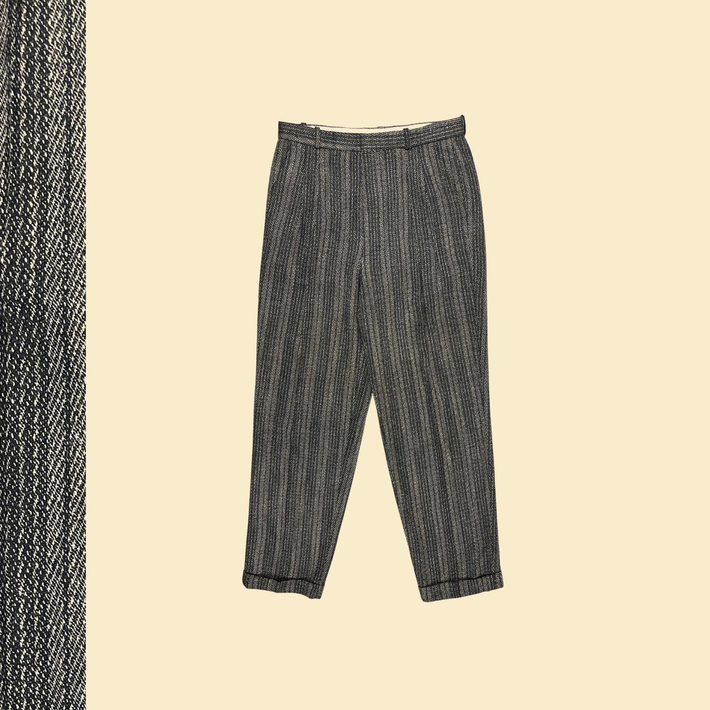 80s/90s men's trousers by J. Todd, size 31x30 men's textured striped pants w/ cuffed legs