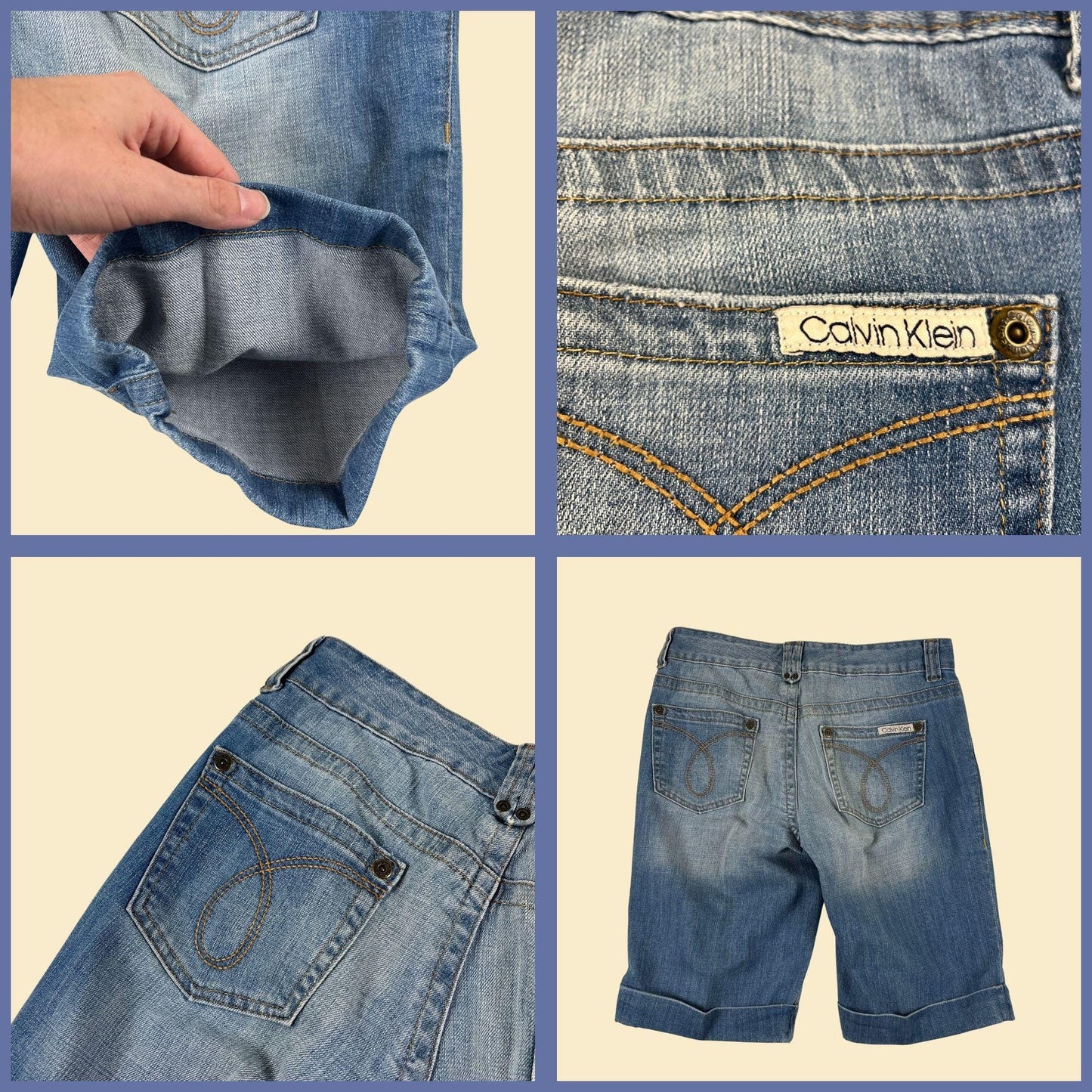 90s Calvin Klein size 10 women's shorts/capris, vintage denim medium wash cuffed shorts