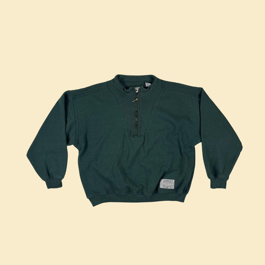 90s half zip L sweatshirt by Expressions, dark green vintage crewneck/henley style pullover