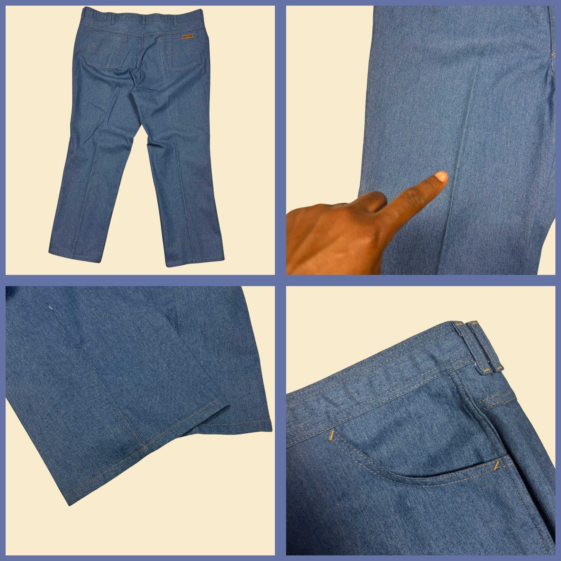 1990s 48x30 Burlington jeans, vintage blue cotton/poly straight men's denim pants, new old stock