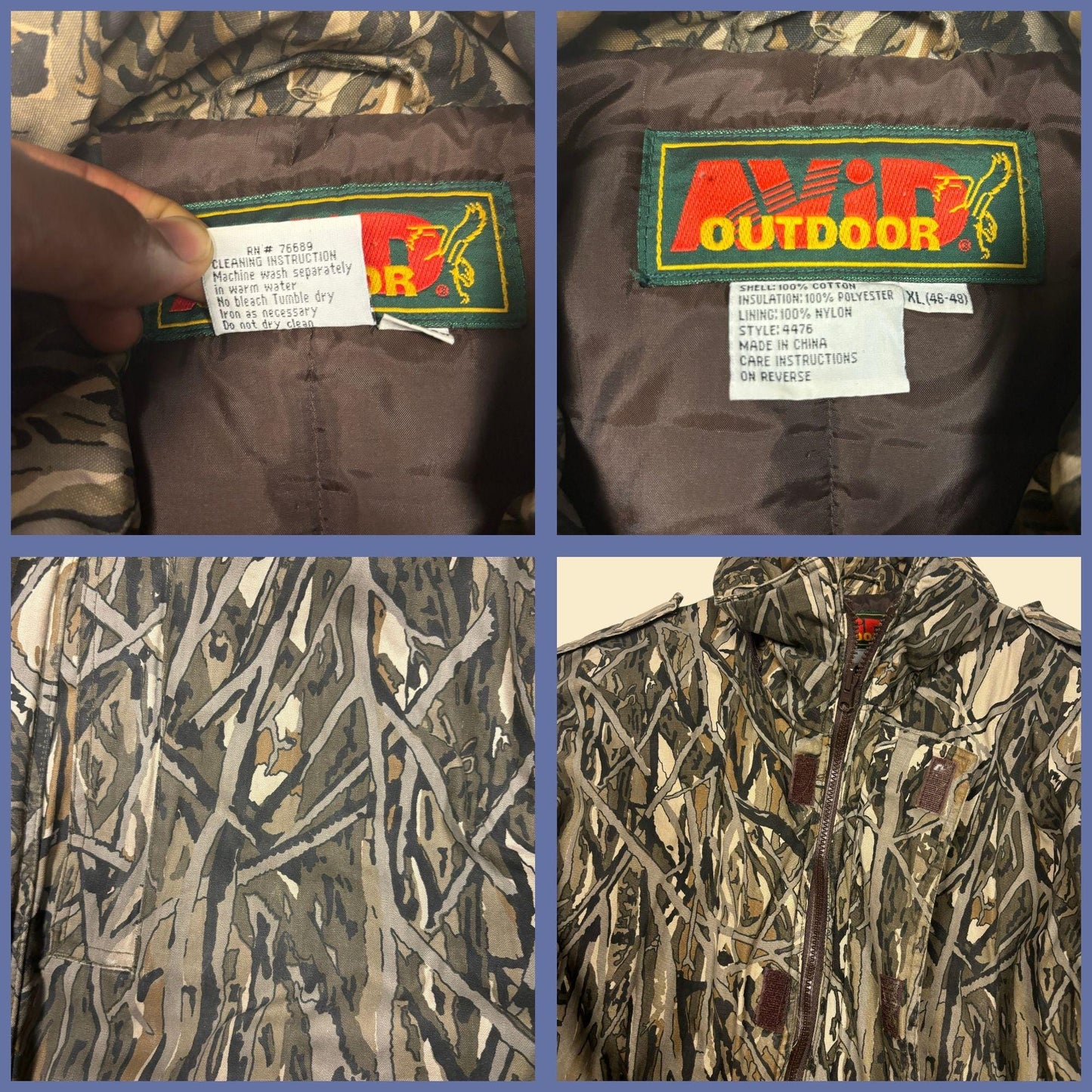 80s/90s camo XL jacket, vintage men's zip up outdoors green & brown coat