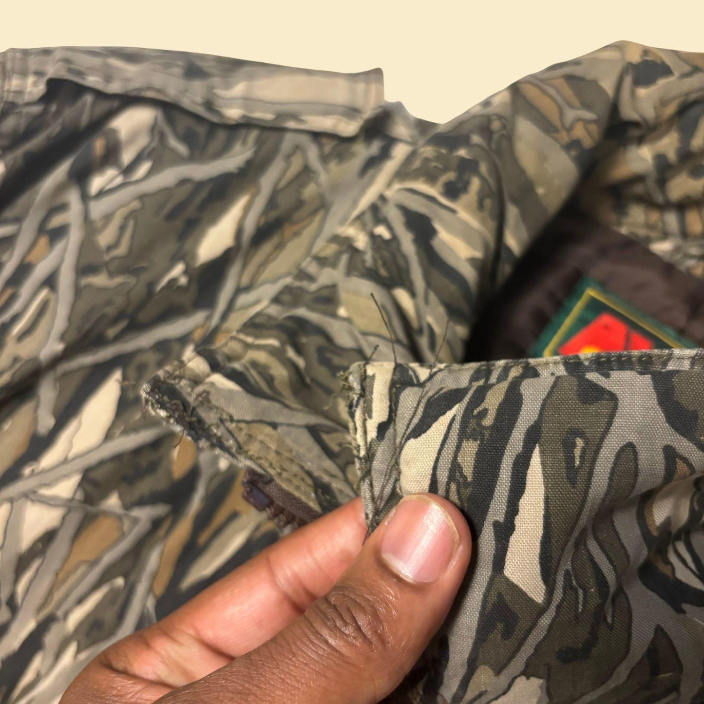 80s/90s camo XL jacket, vintage men's zip up outdoors green & brown coat