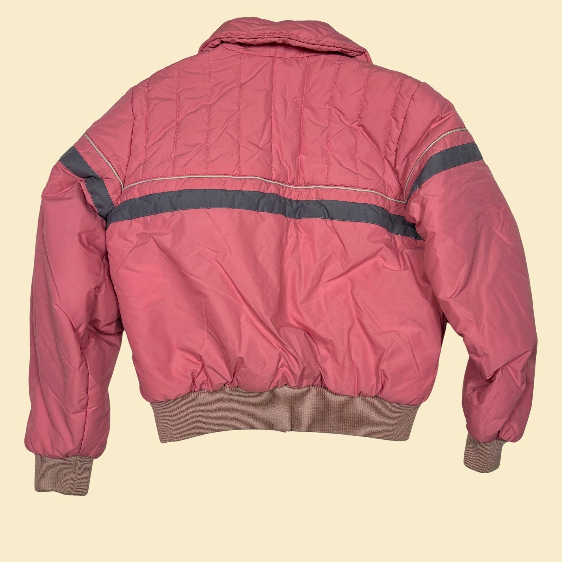 80s/90s pink ski jacket by Golden Team, vintage women's L pink & grey zip up puffer jacket