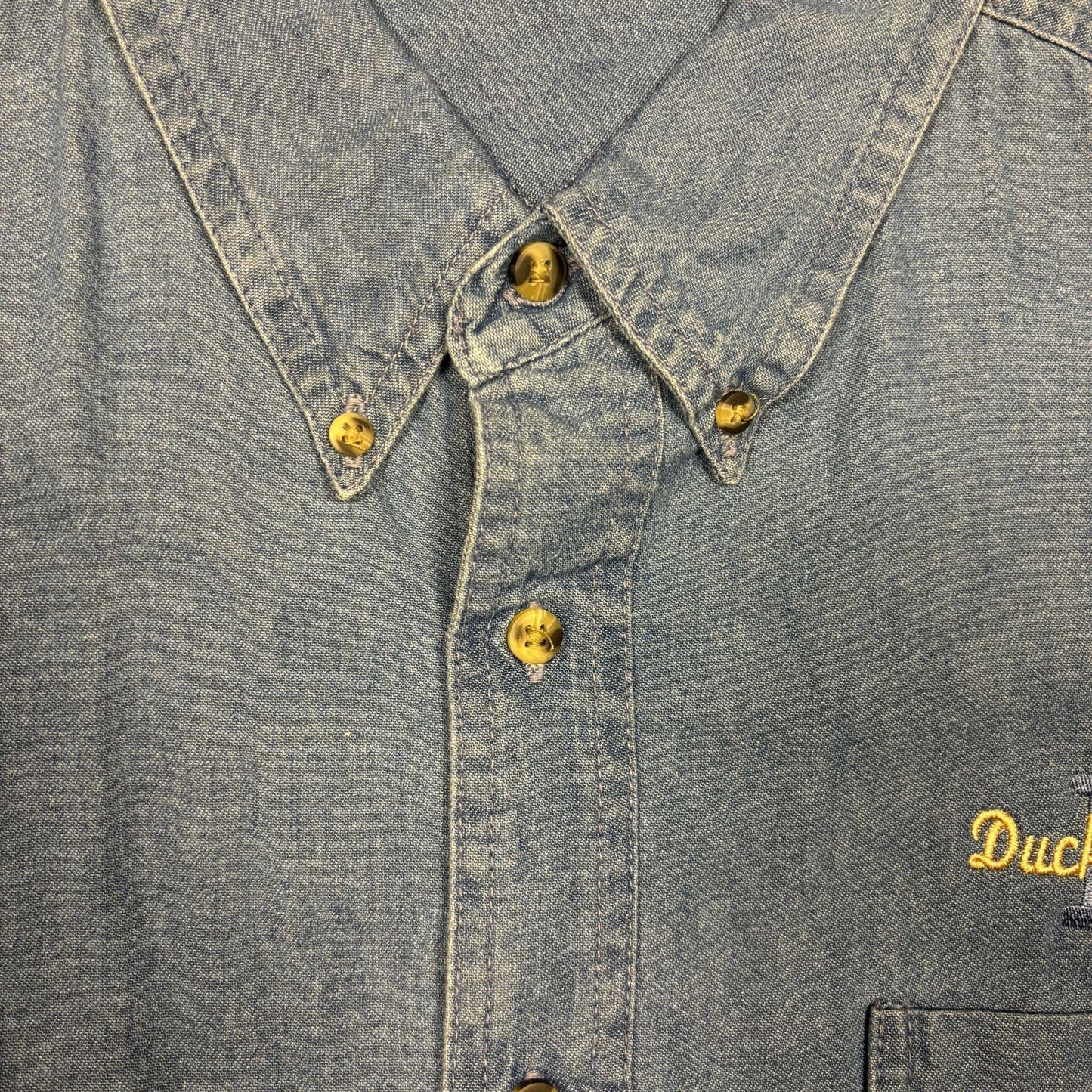 90s/Y2K denim 2XL shirt w/ Duck's Unlimited logo by Common Sense, vintage chambray button down long sleeve