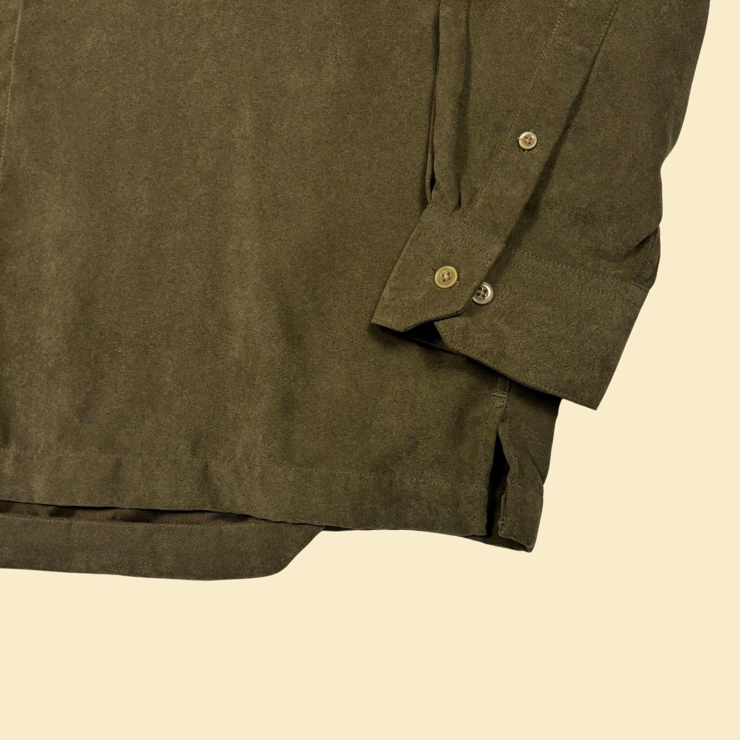 90s/Y2K green XL faux-suede shirt by Geoffrey Beene, vintage men's button down long sleeve top