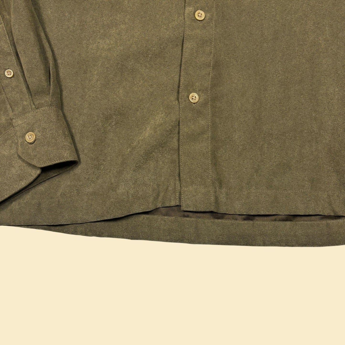 90s/Y2K green XL faux-suede shirt by Geoffrey Beene, vintage men's button down long sleeve top