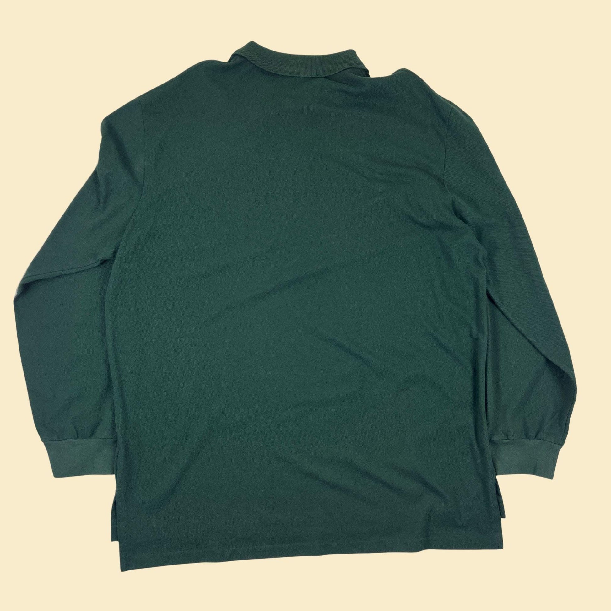 90s/Y2K Polo by Ralph Lauren XXL green longsleeve polo shirt, vintage men's dark green polo shirt