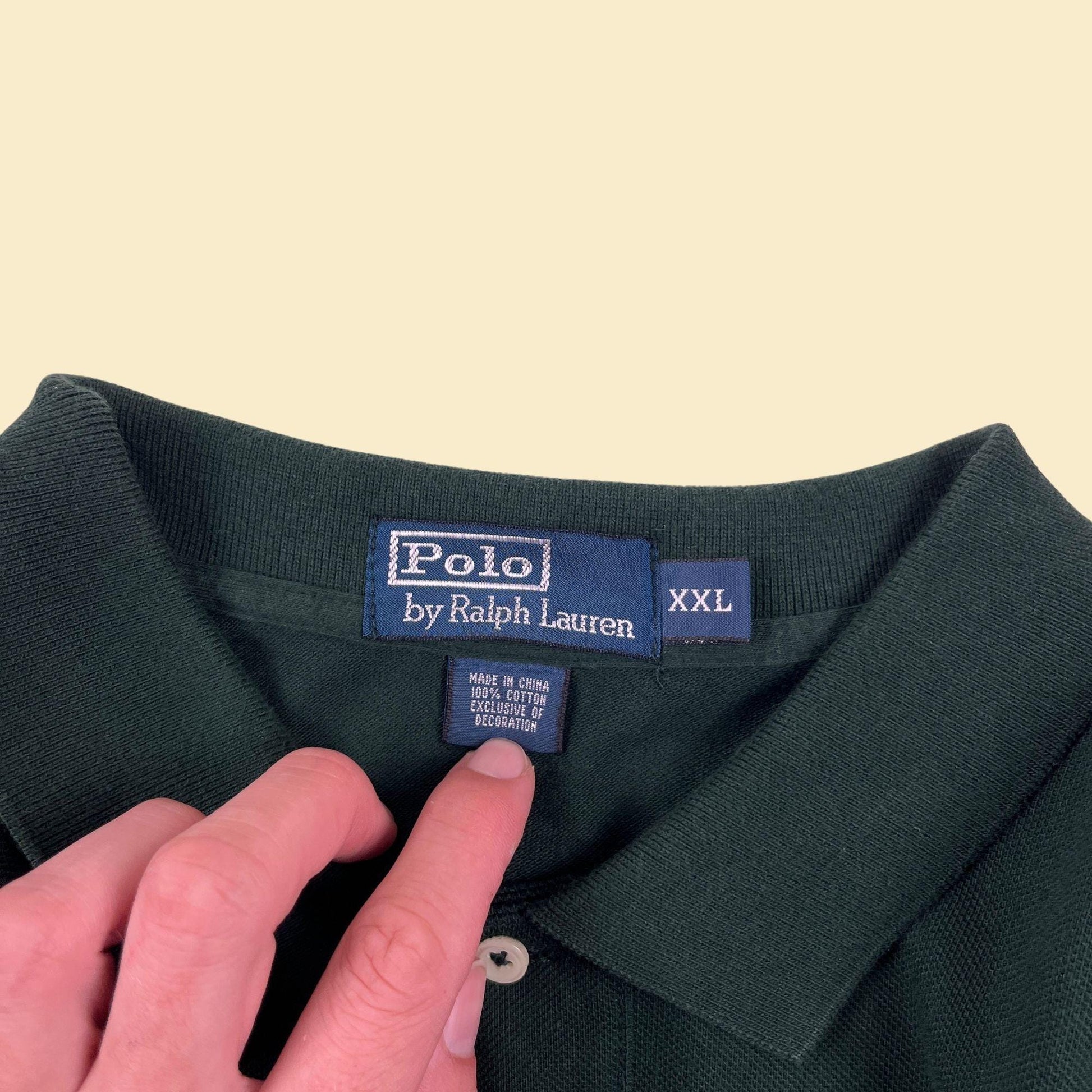 90s/Y2K Polo by Ralph Lauren XXL green longsleeve polo shirt, vintage men's dark green polo shirt