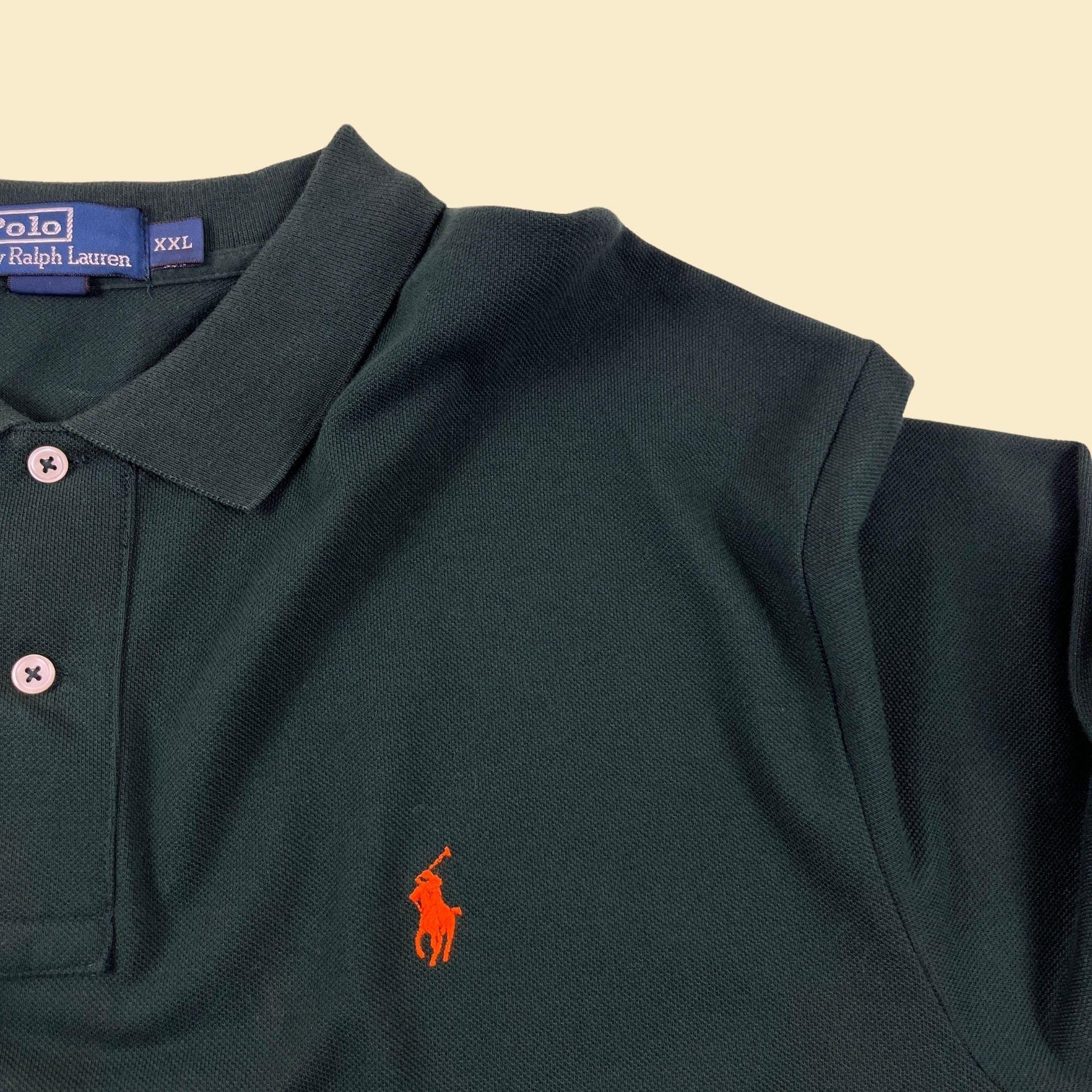 90s/Y2K Polo by Ralph Lauren XXL green longsleeve polo shirt, vintage men's dark green polo shirt