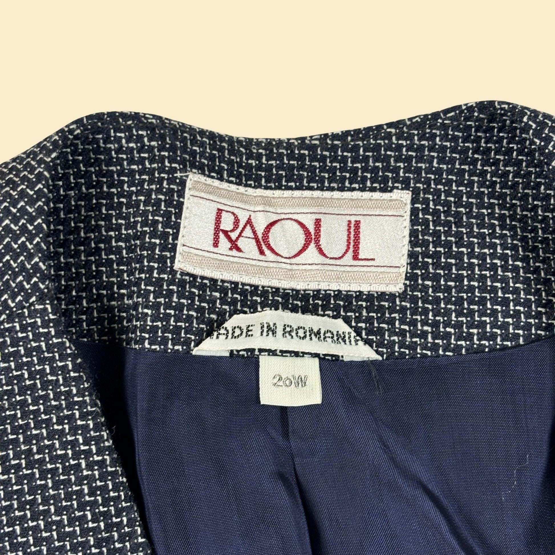 1980s blue & white blazer jacket by Raoul, size 20W vintage women's Romanian tailored jacket