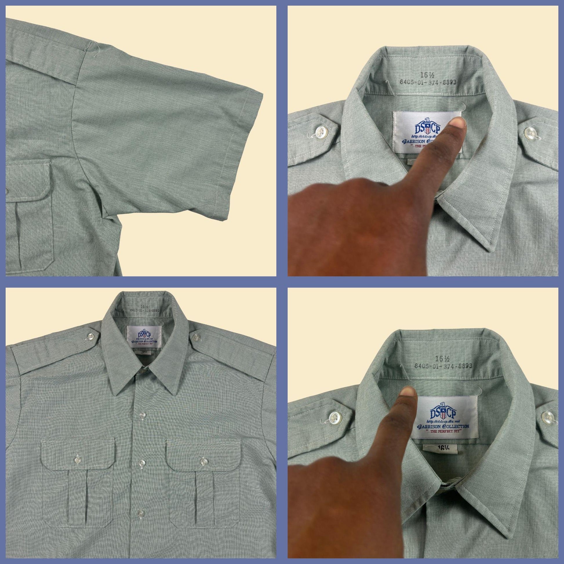 2000s military style shirt by DSCP, vintage size 16.5 button down short sleeve pastel green top