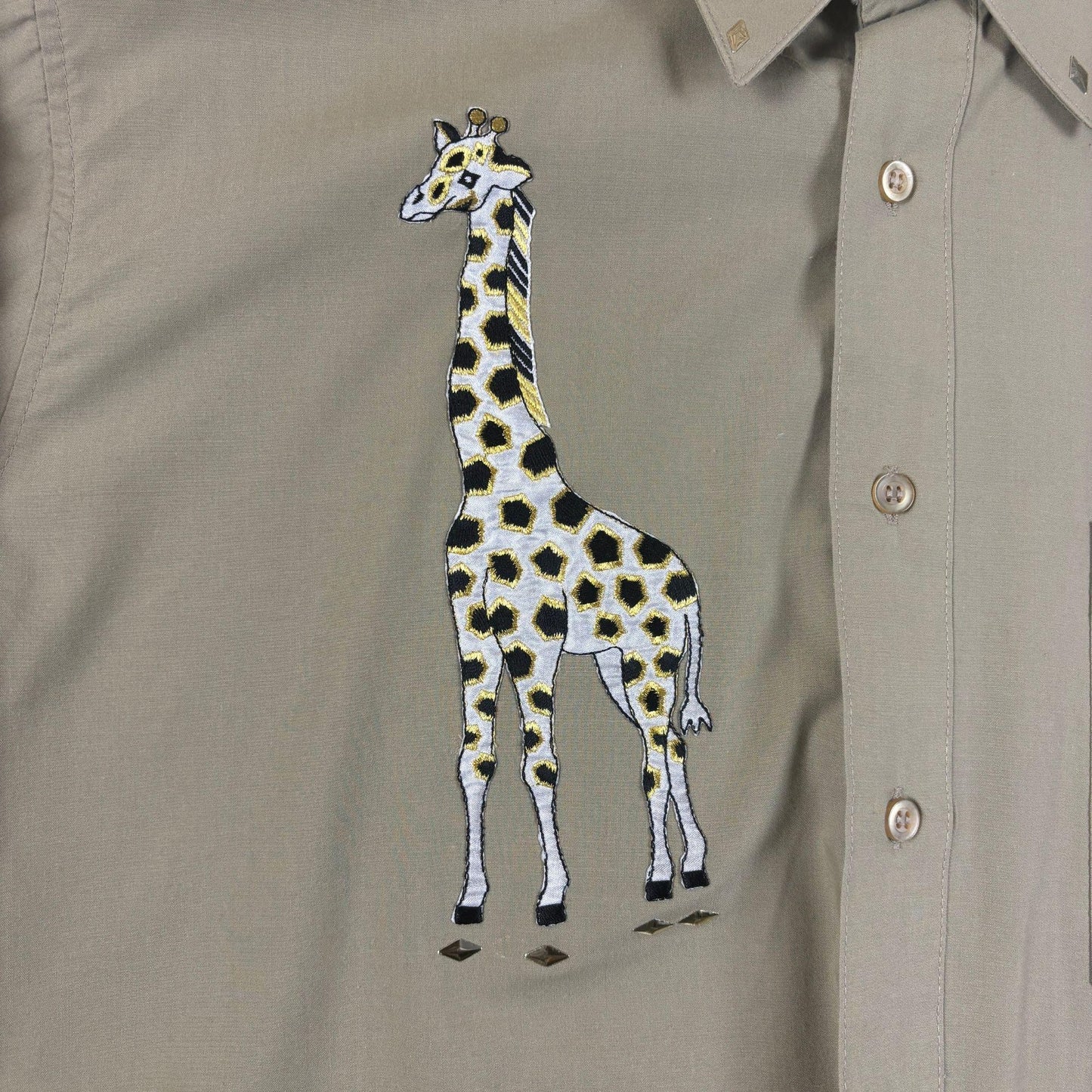 80s/90s giraffe shirt by Marquis, size XL tan giraffe embroidery button down top