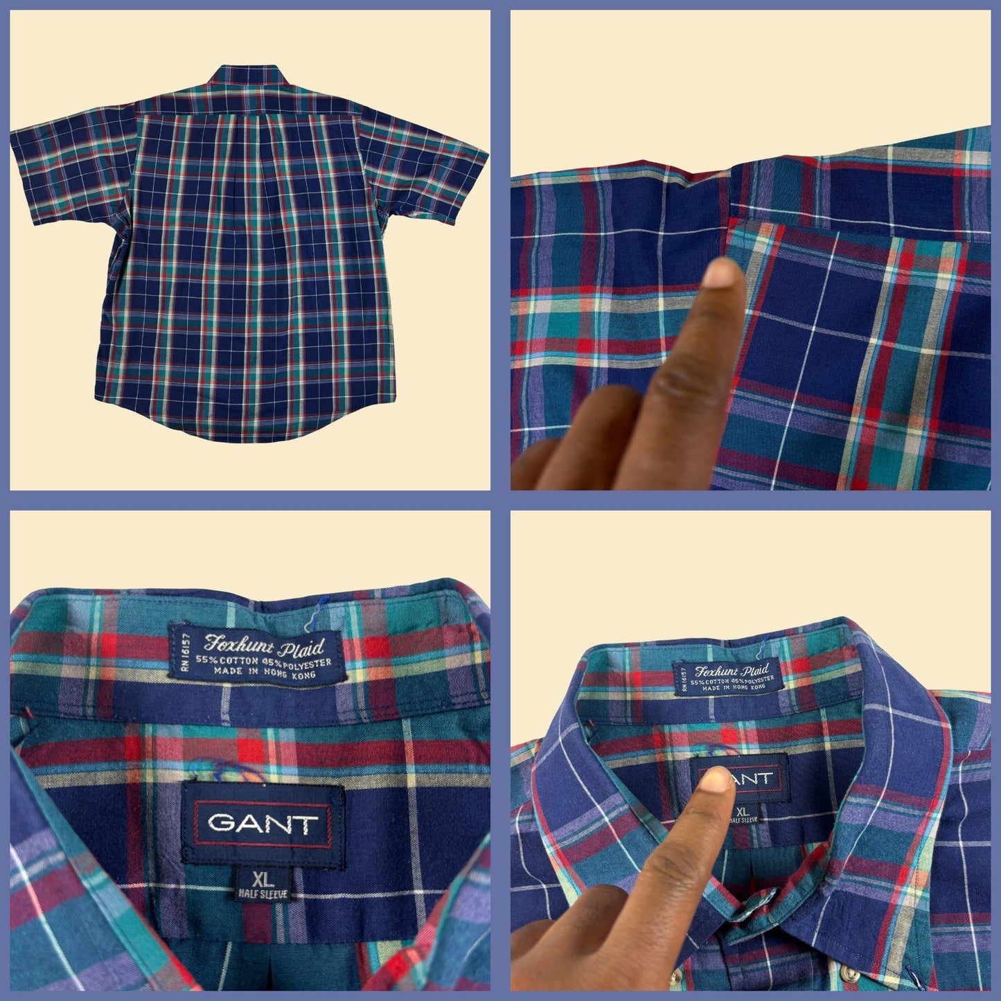 90s XL Gant shirt, vintage blue & teal short sleeve plaid men's button down top