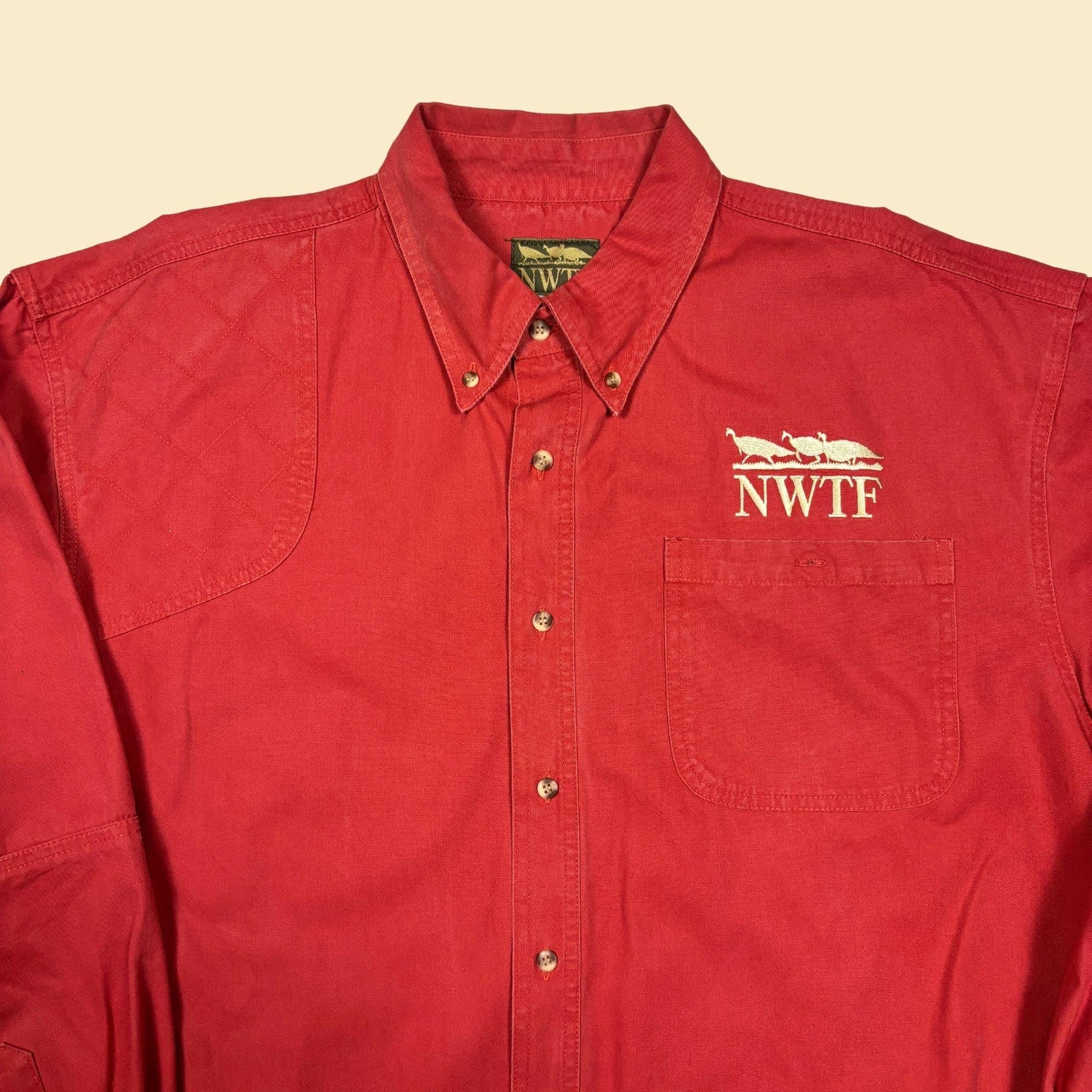 1990s National Wild Turkey Foundation shirt, vintage XL red cotton button down men's shirt