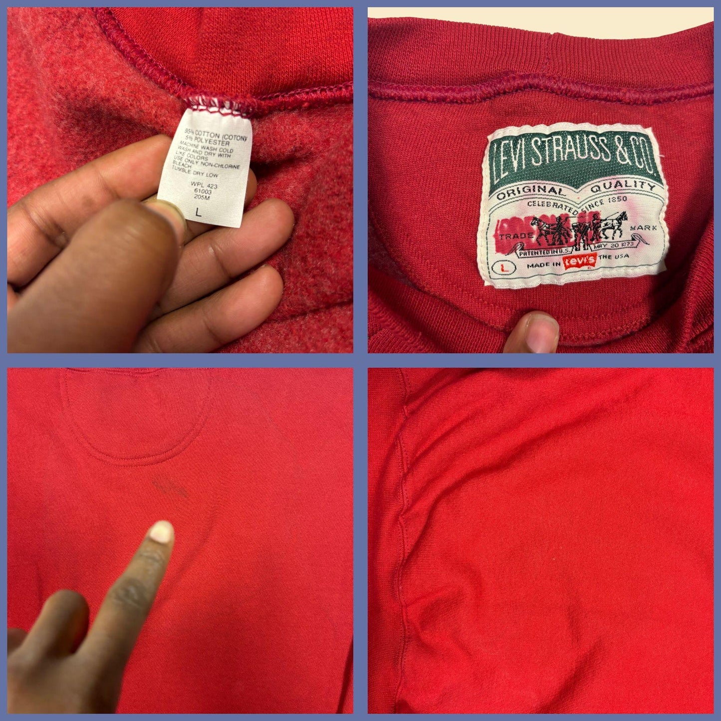 90s/Y2K Levi Strauss & Co crewneck sweatshirt, size L vintage solid red pullover crew