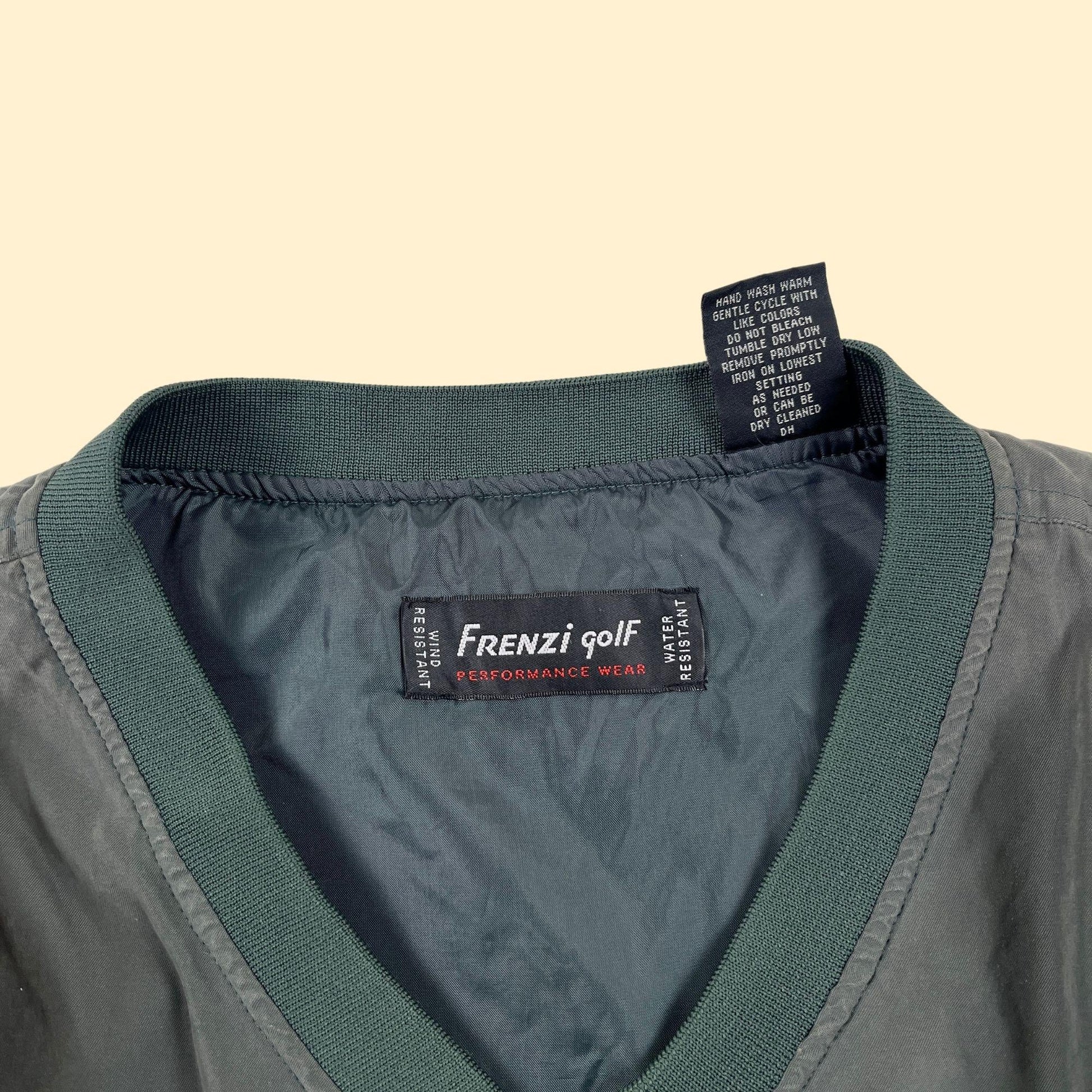 1980s green pullover windbreaker, vintage XL Frenzi Golf dark green lightweight sweatshirt