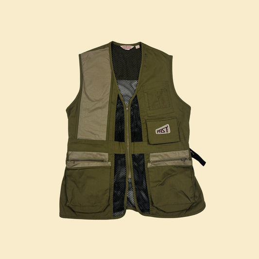 1980s L hunting vest by PAST corp, vintage men's zip up mesh & cotton utility vest