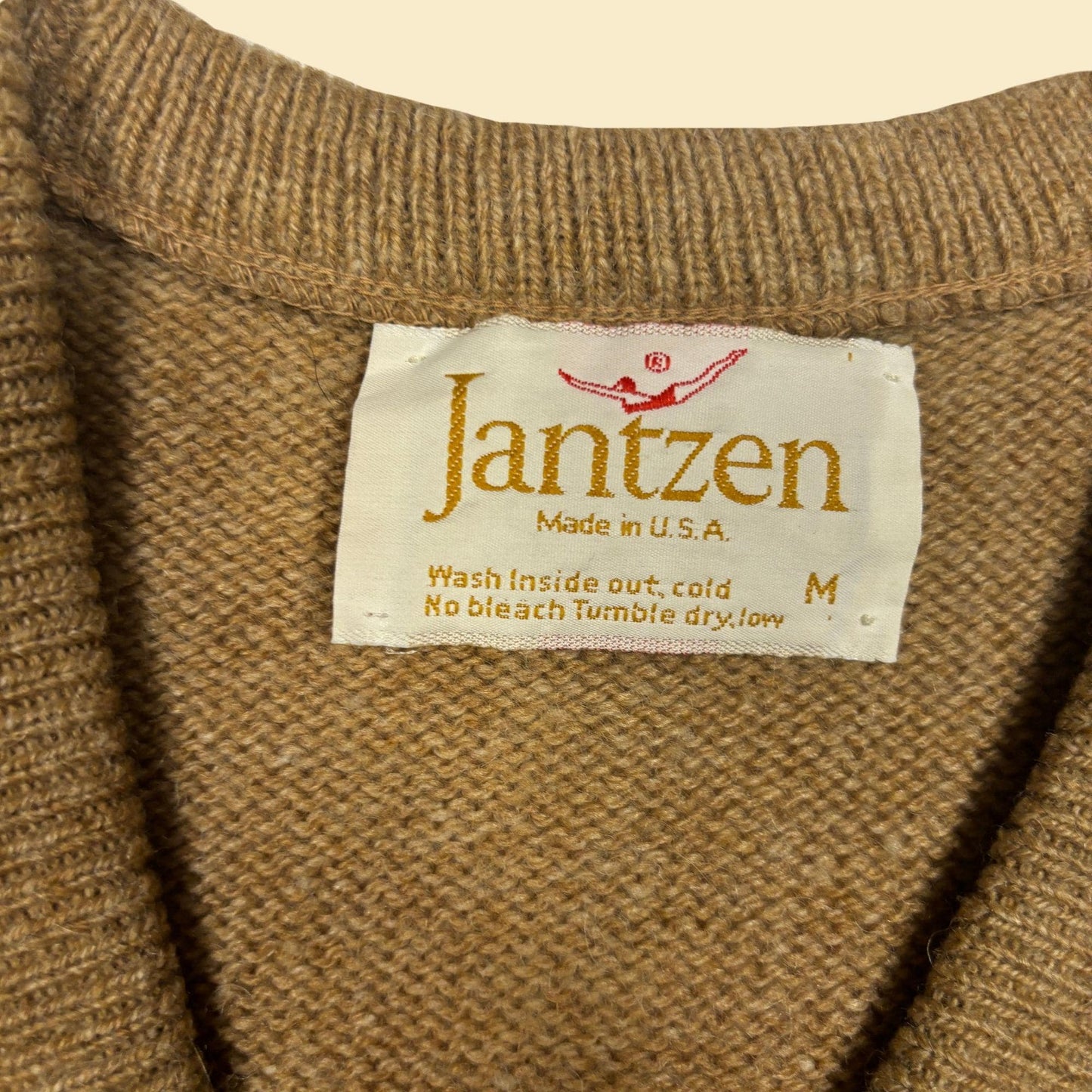 1970s Jantzen M vest, vintage beige/brown knit sweater vest