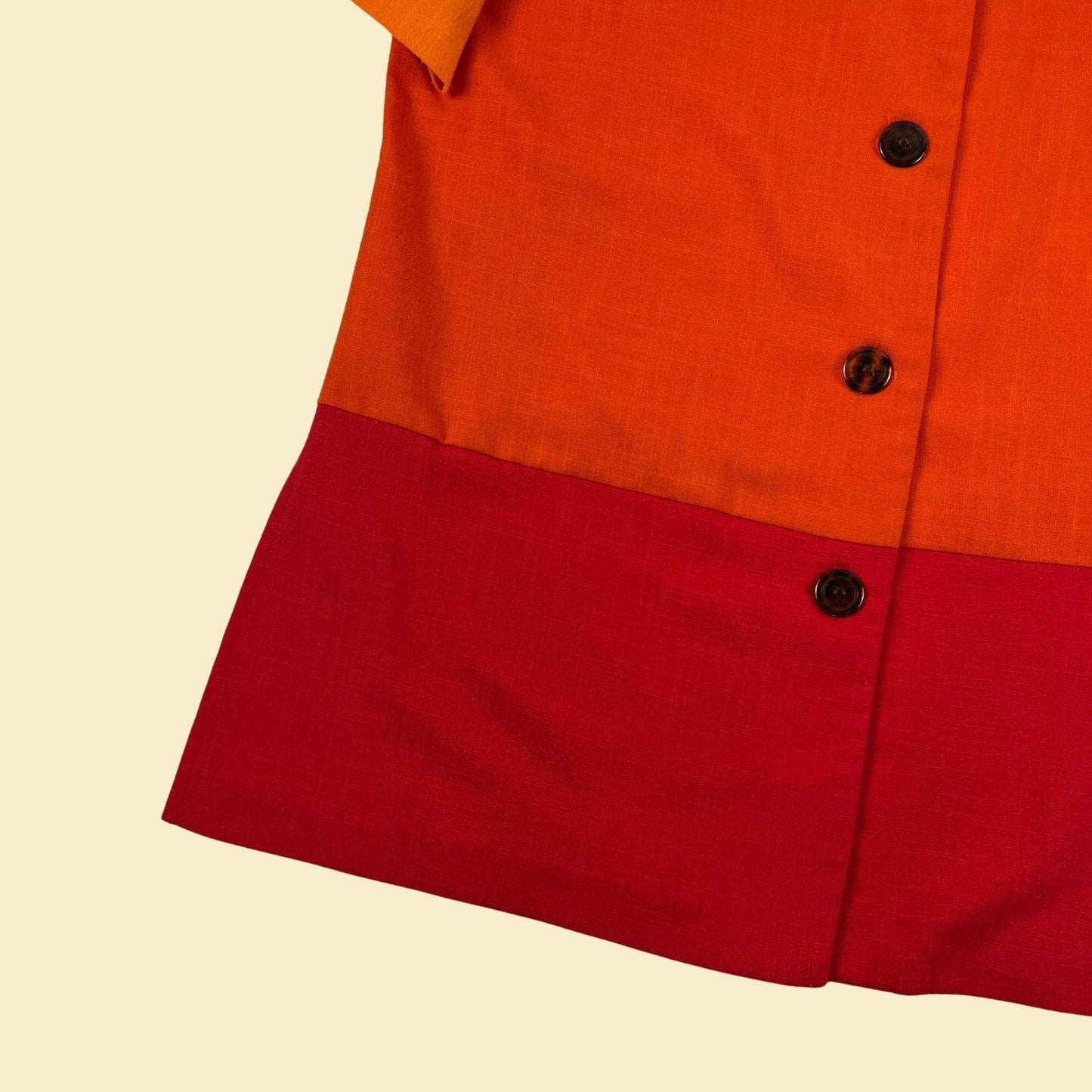 1980s orange 16T blouse by Willow Ridge, vintage color block orange & red short sleeve top w/ shoulder pads