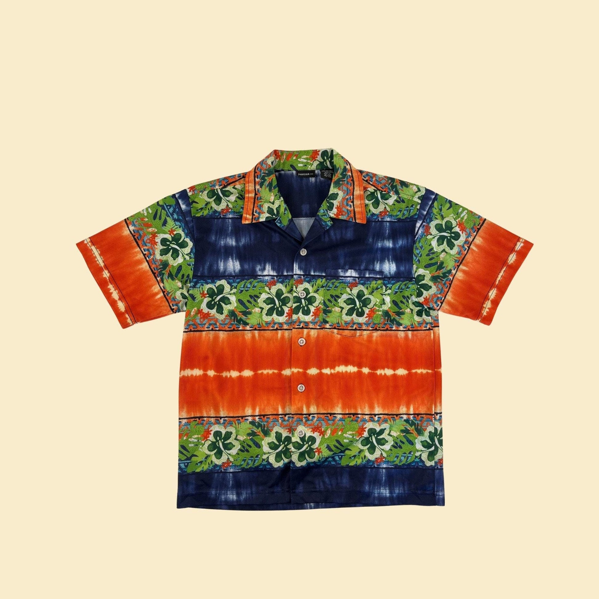 90s/Y2K floral mesh shirt, boys size M 10/12 vintage orange & blue floral top