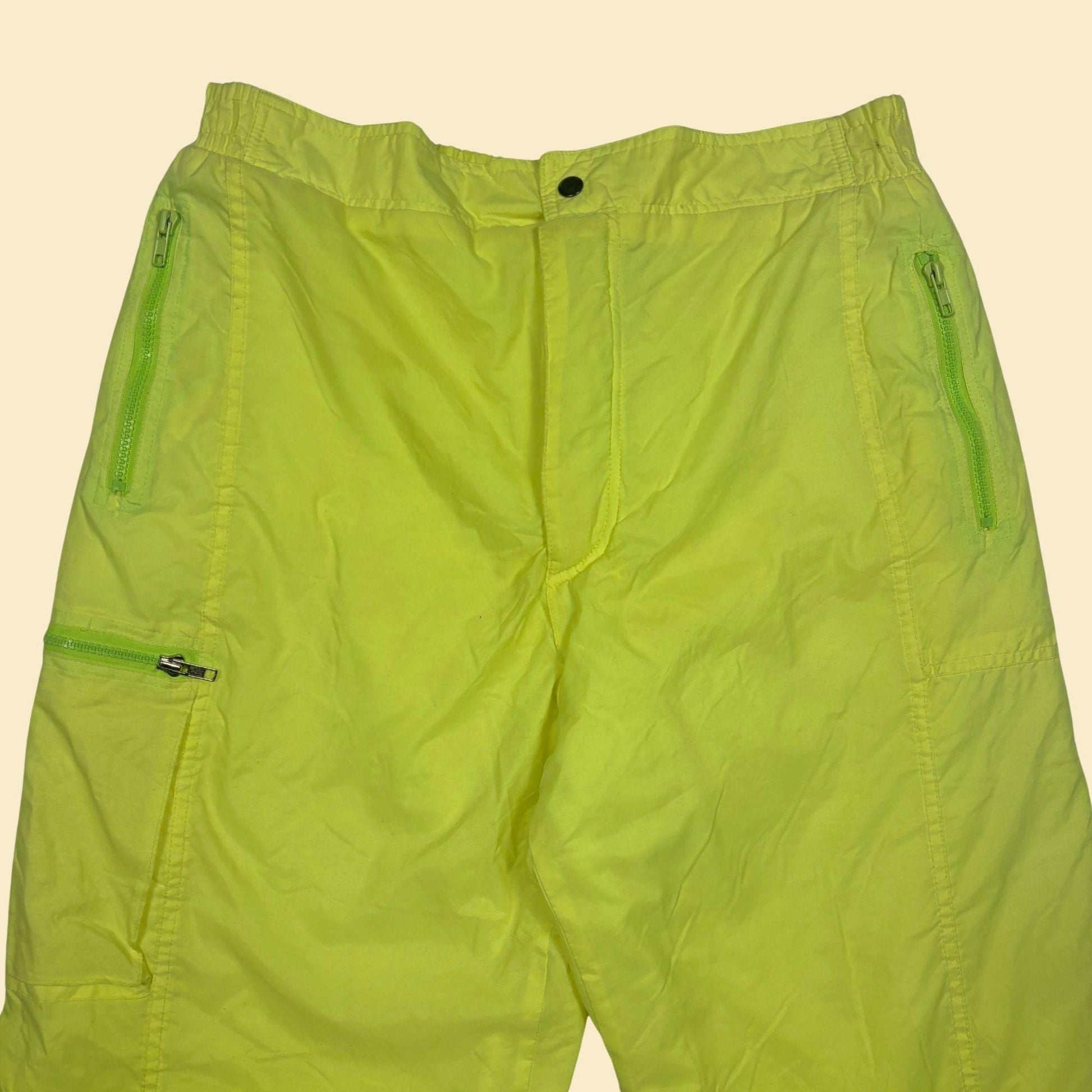 80s/90s ski pants by Downhill Racer, size XL men's neon yellow nylon pants