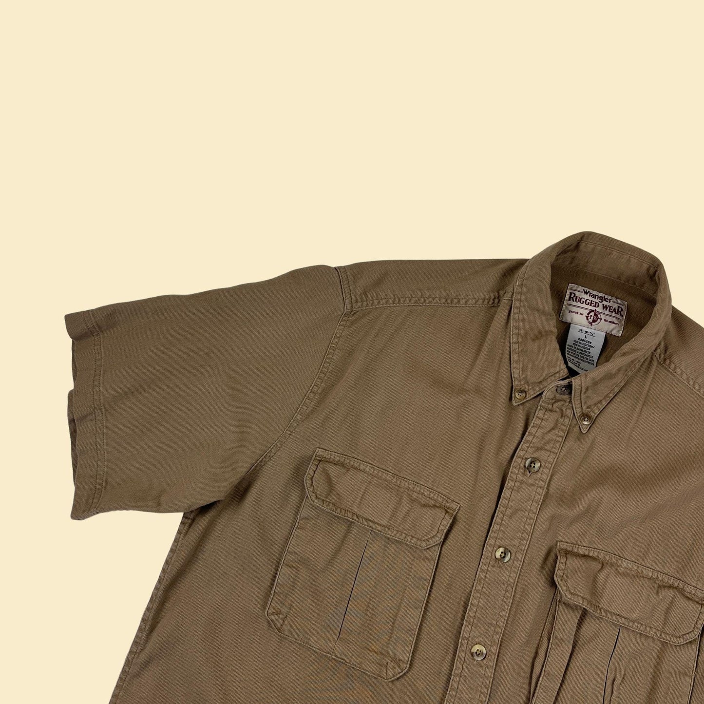 90s/Y2K L Wrangler shirt, vintage brown/khaki short sleeve button down