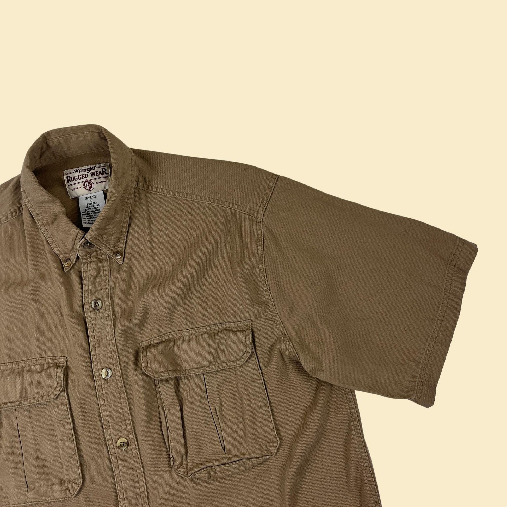 90s/Y2K L Wrangler shirt, vintage brown/khaki short sleeve button down