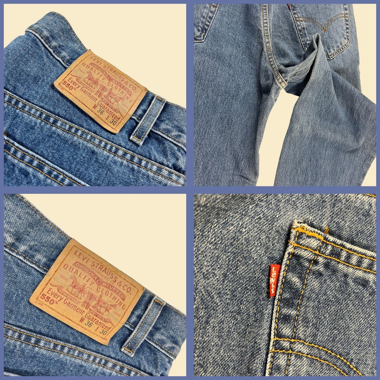 1999 Levi's 550 denim pants, 36x30 men's medium wash relaxed fit jeans