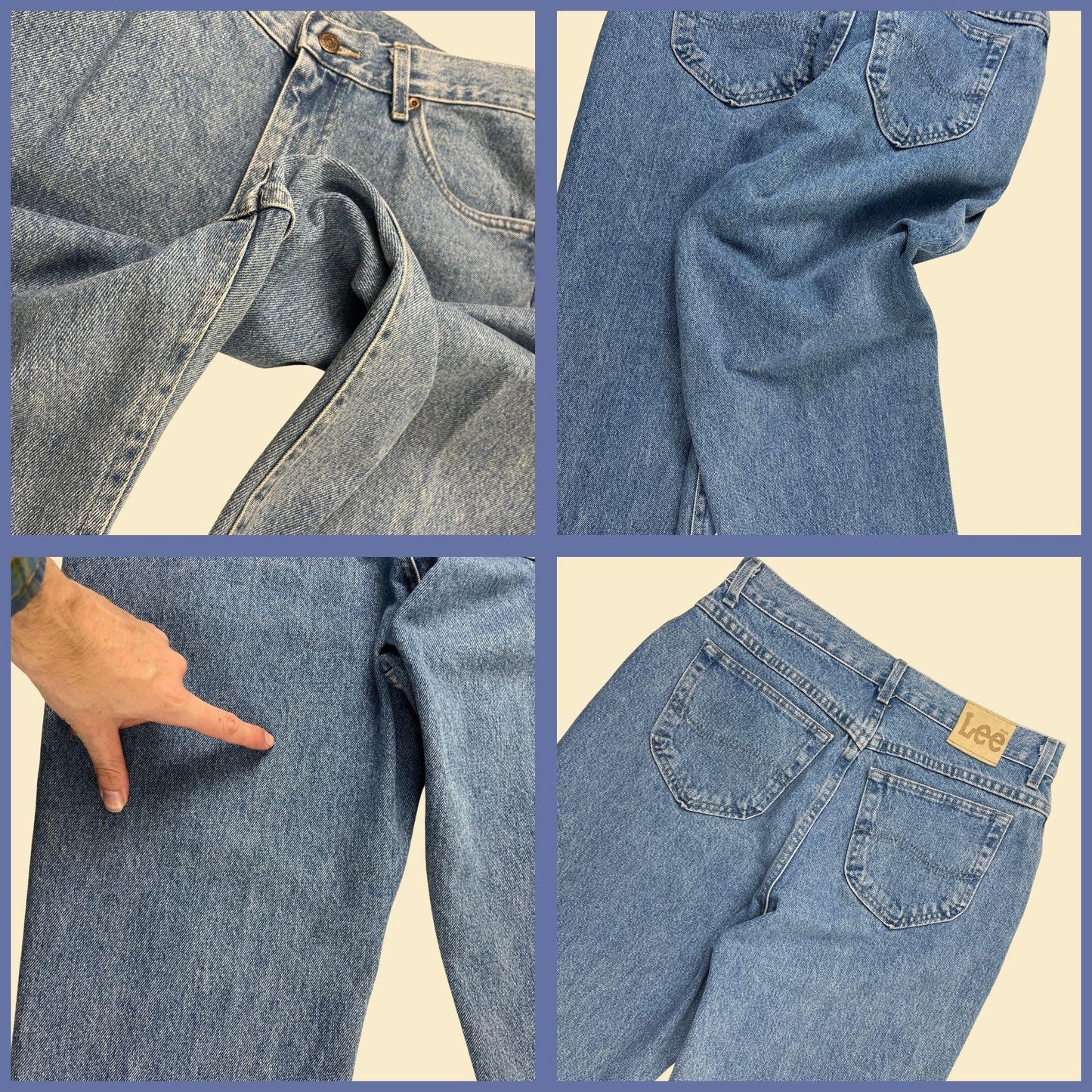 90s Lee size 16L denim pants, vintage women's medium wash high rise cotton USA-made jeans