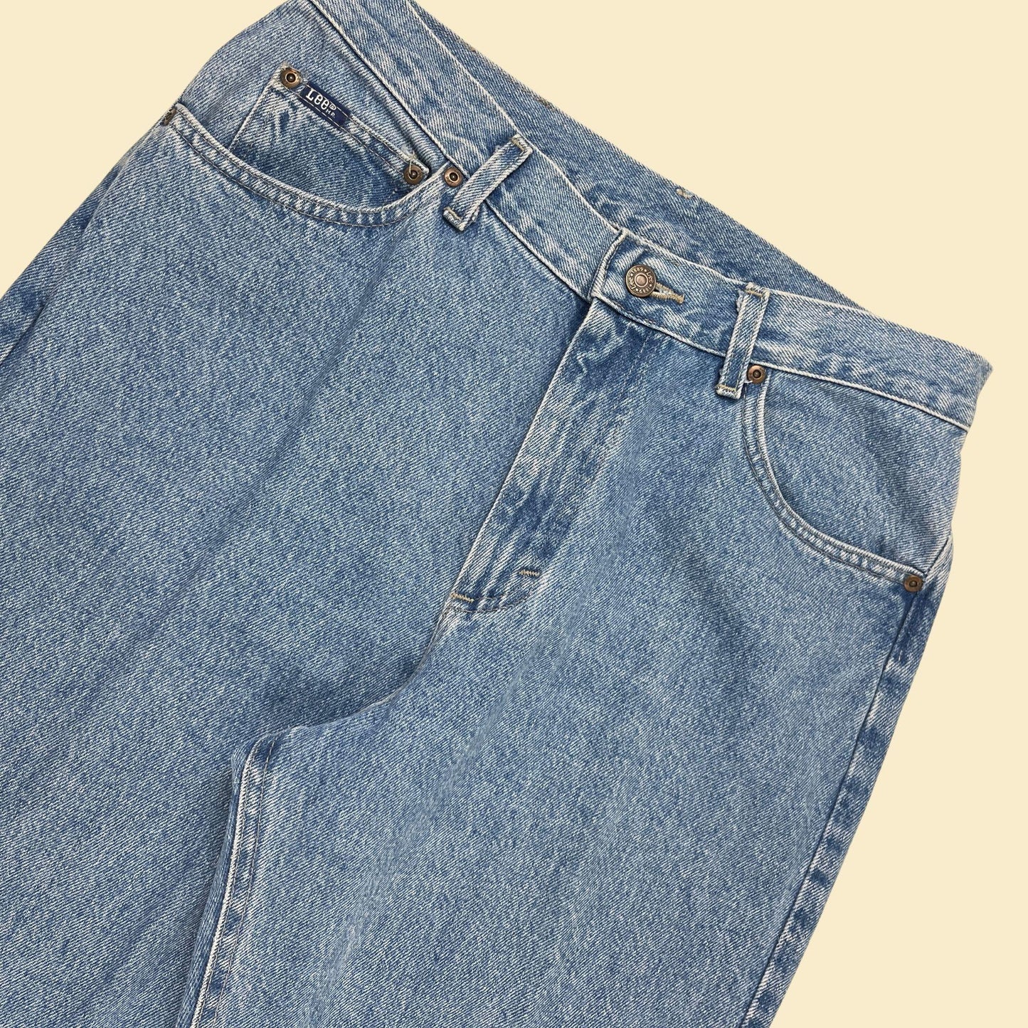 90s Lee size 16L denim pants, vintage women's medium wash high rise cotton USA-made jeans