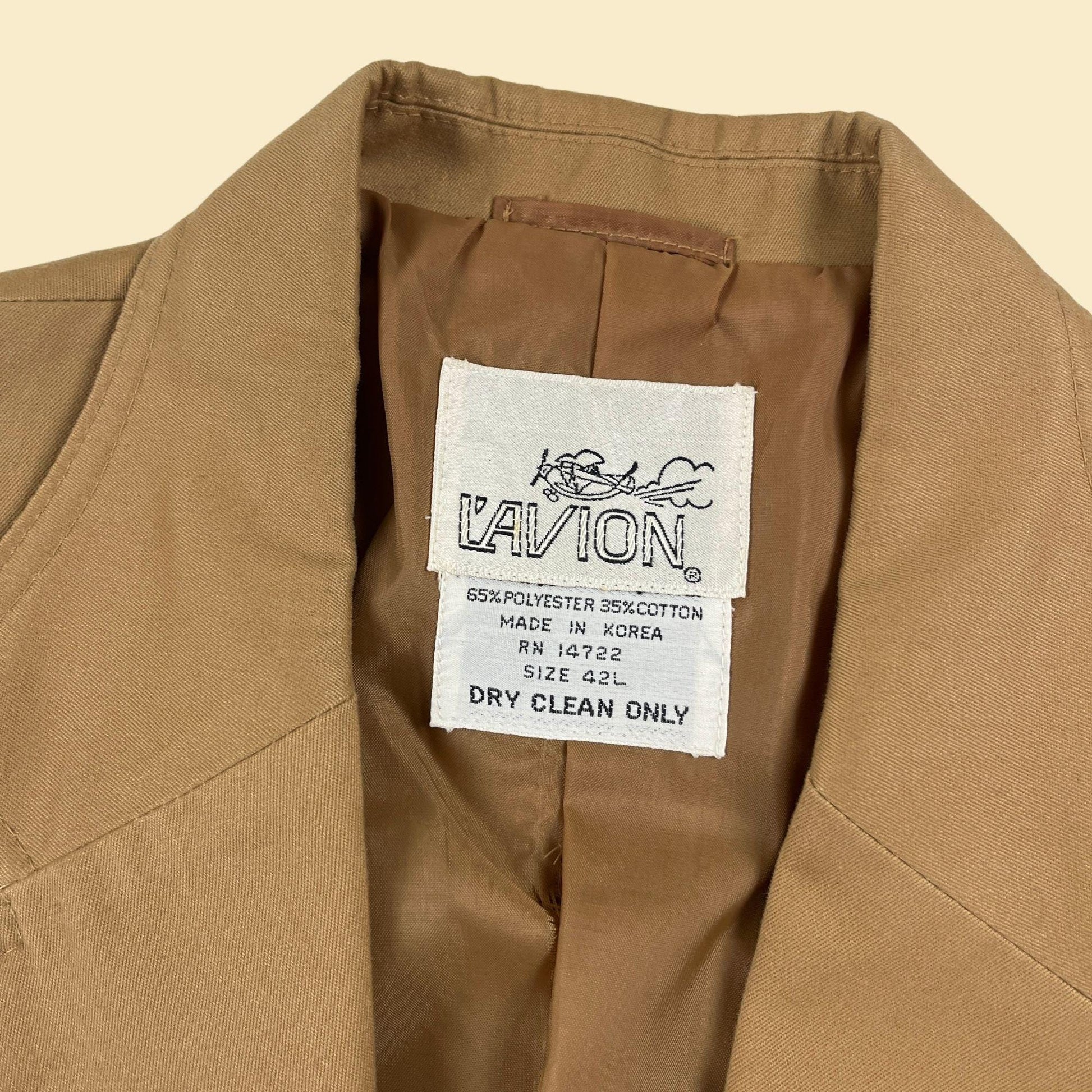 1970s L'Avion 42L sports coat jacket, vintage safari-style men's khaki blazer