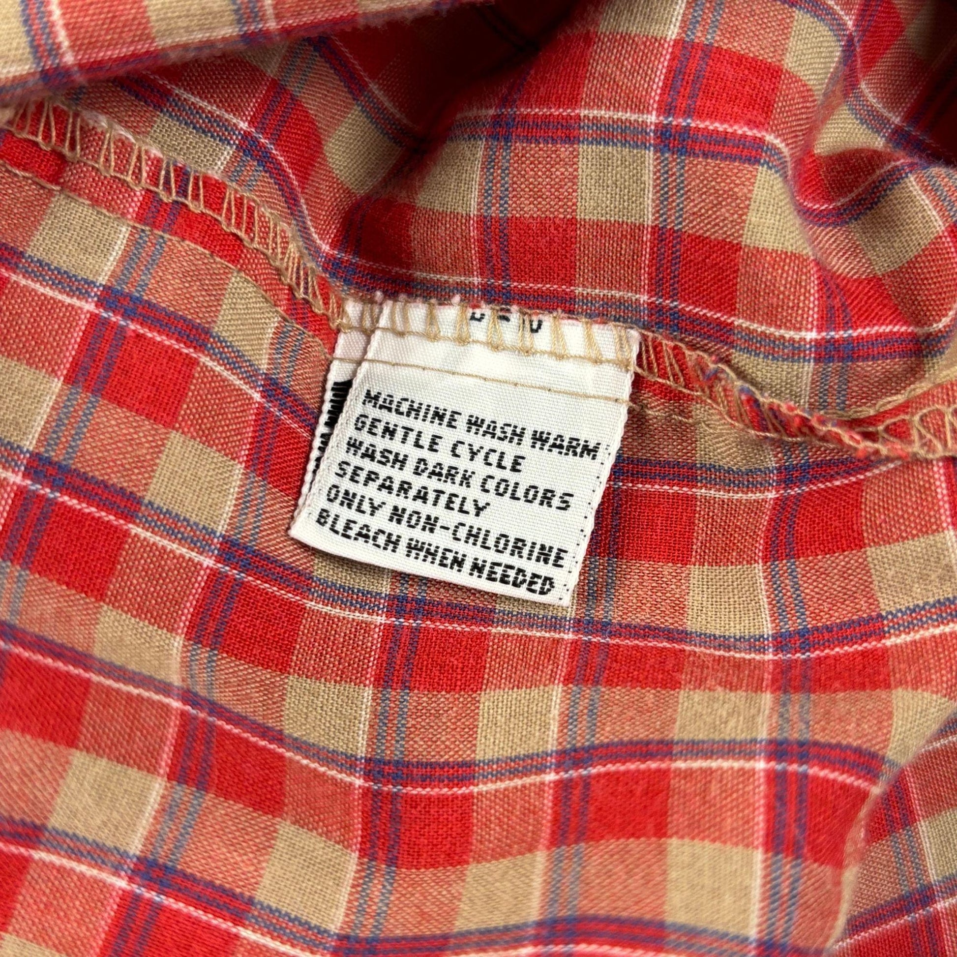 1970s Arrow Sport L shirt, vintage red & blue plaid lightweight longsleeve button down