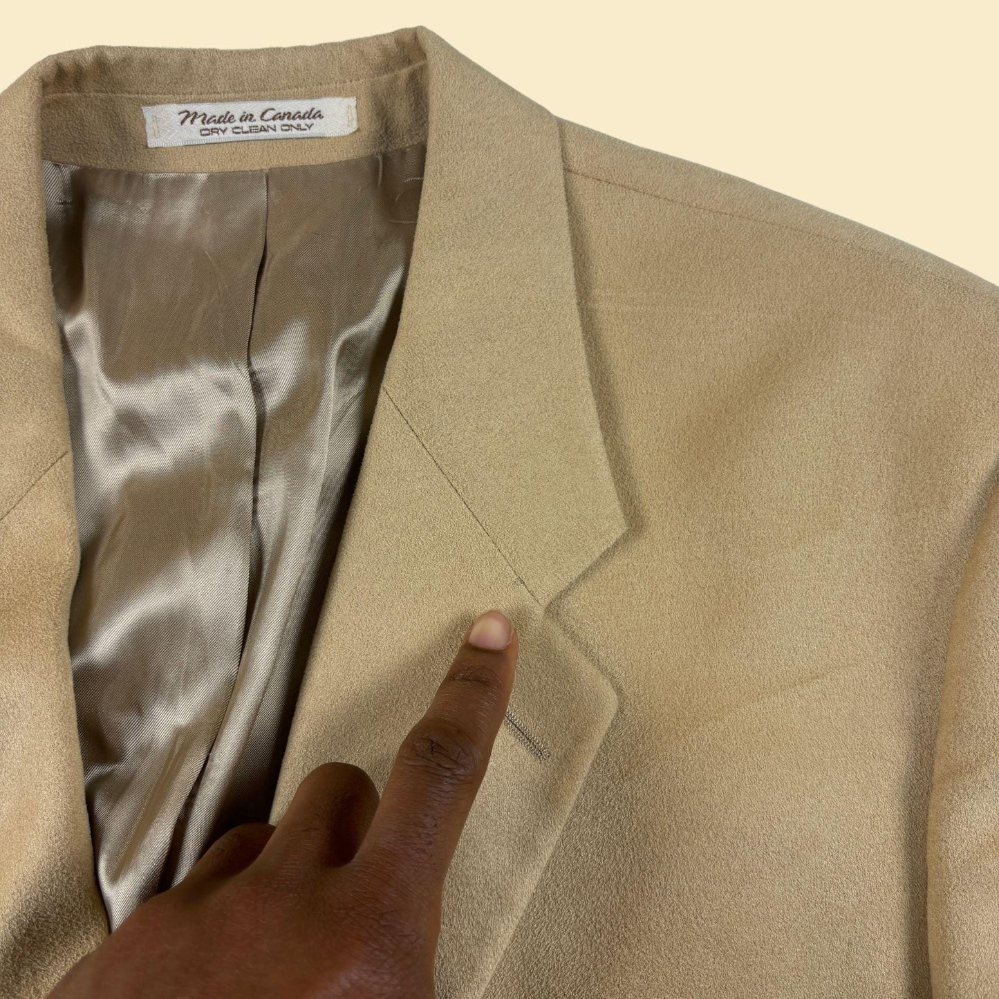 1990s beige 44 suit jacket by Brandini for Robinsons-May, vintage men's tan blazer/sports coat