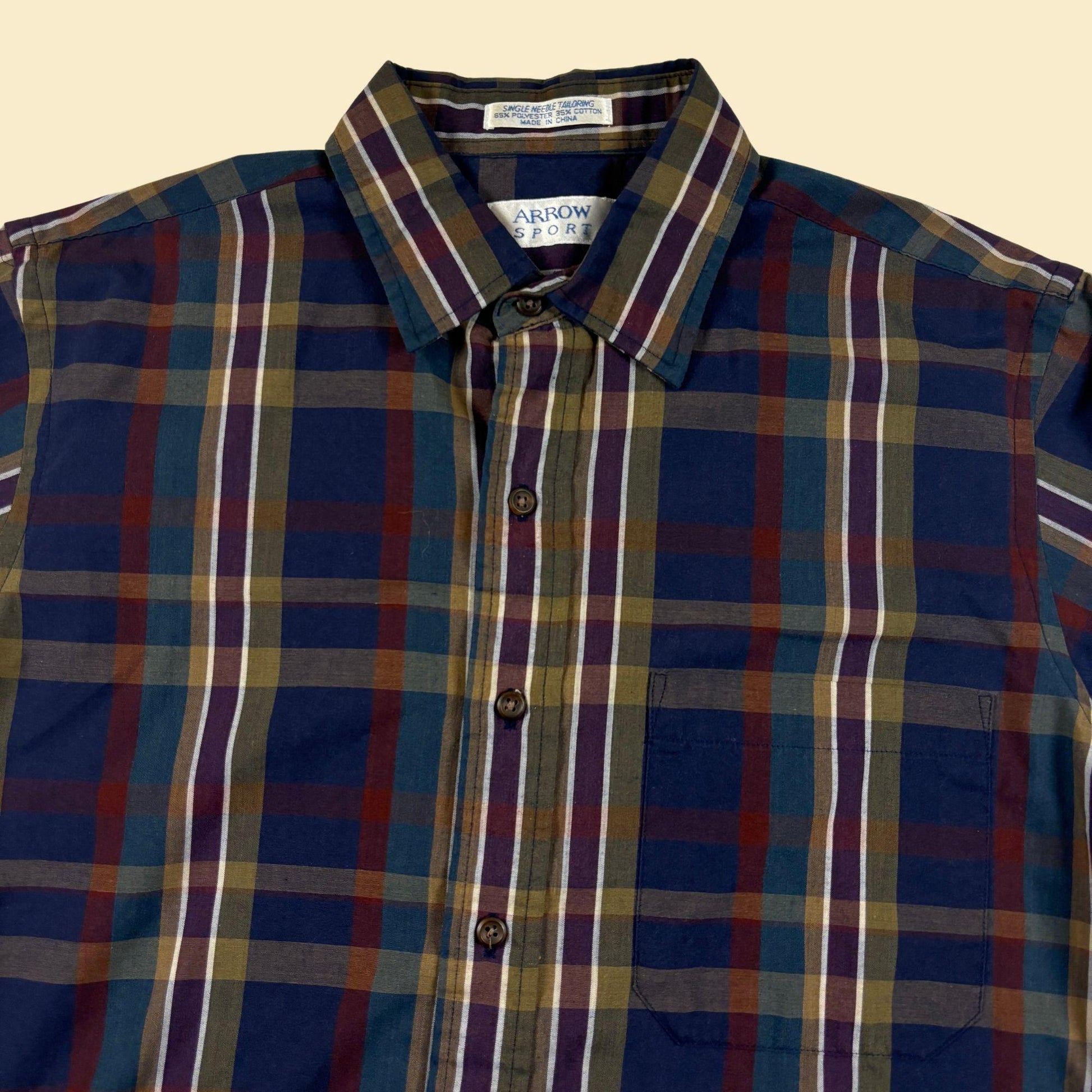 1980s M blue plaid shirt by Arrow Sport