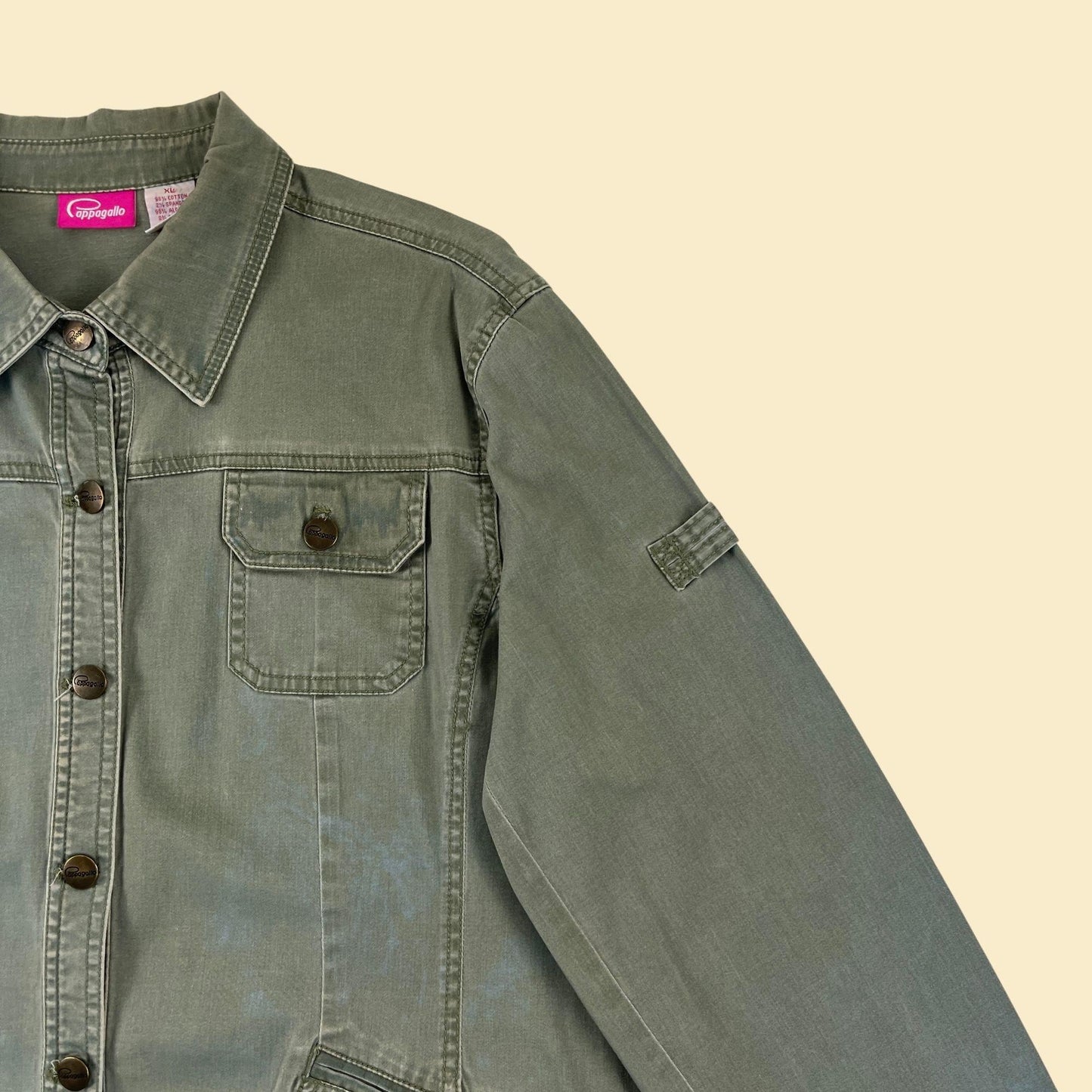 90s/Y2K olive green shirt, vintage Cappagallo women's XL denim-style button down blouse