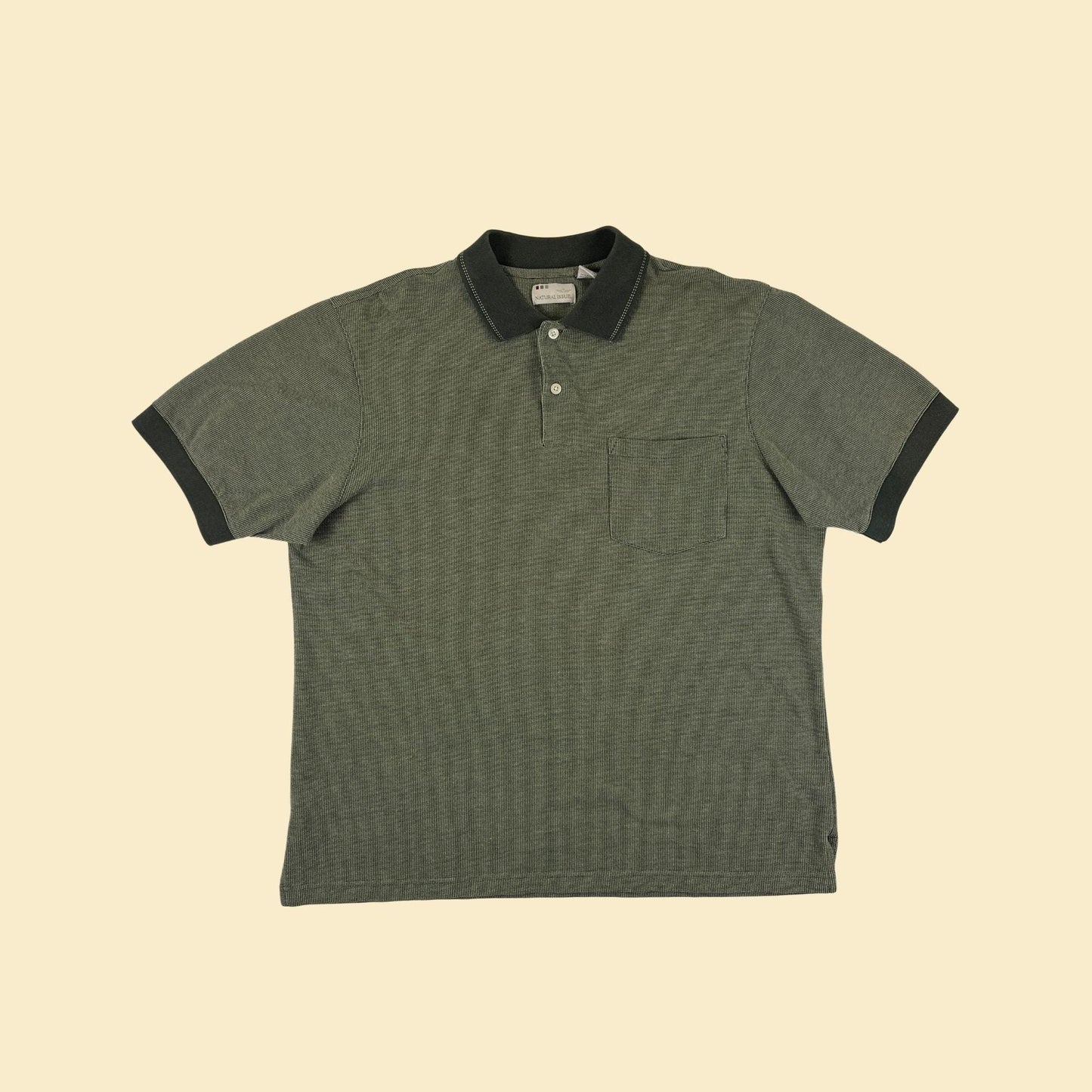 90s L green polo shirt by Natural Issue, vintage men's dual-tone green short sleeve top