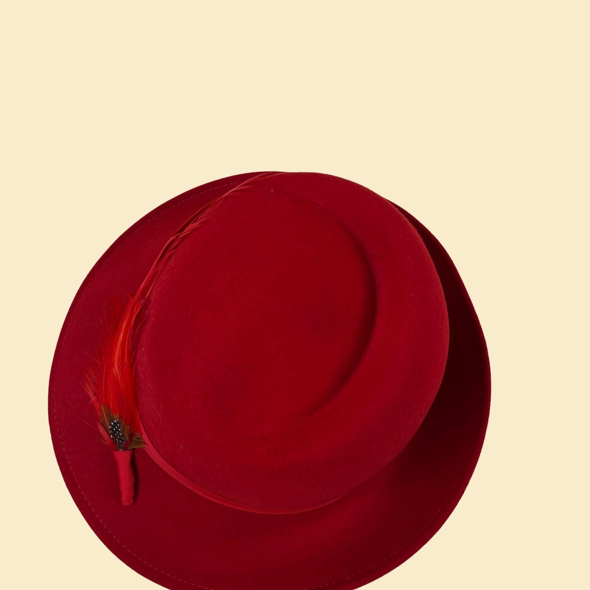 1970s red fedora brim hat by Geo W. Bollman & Co, vintage wool western-style hat