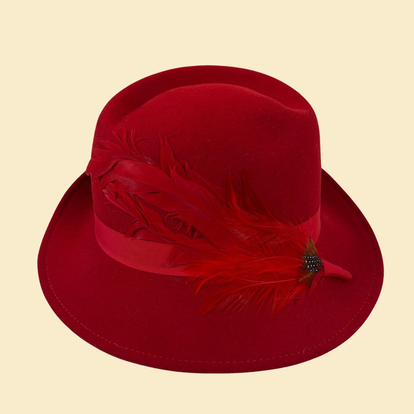 1970s red fedora brim hat by Geo W. Bollman & Co, vintage wool western-style hat