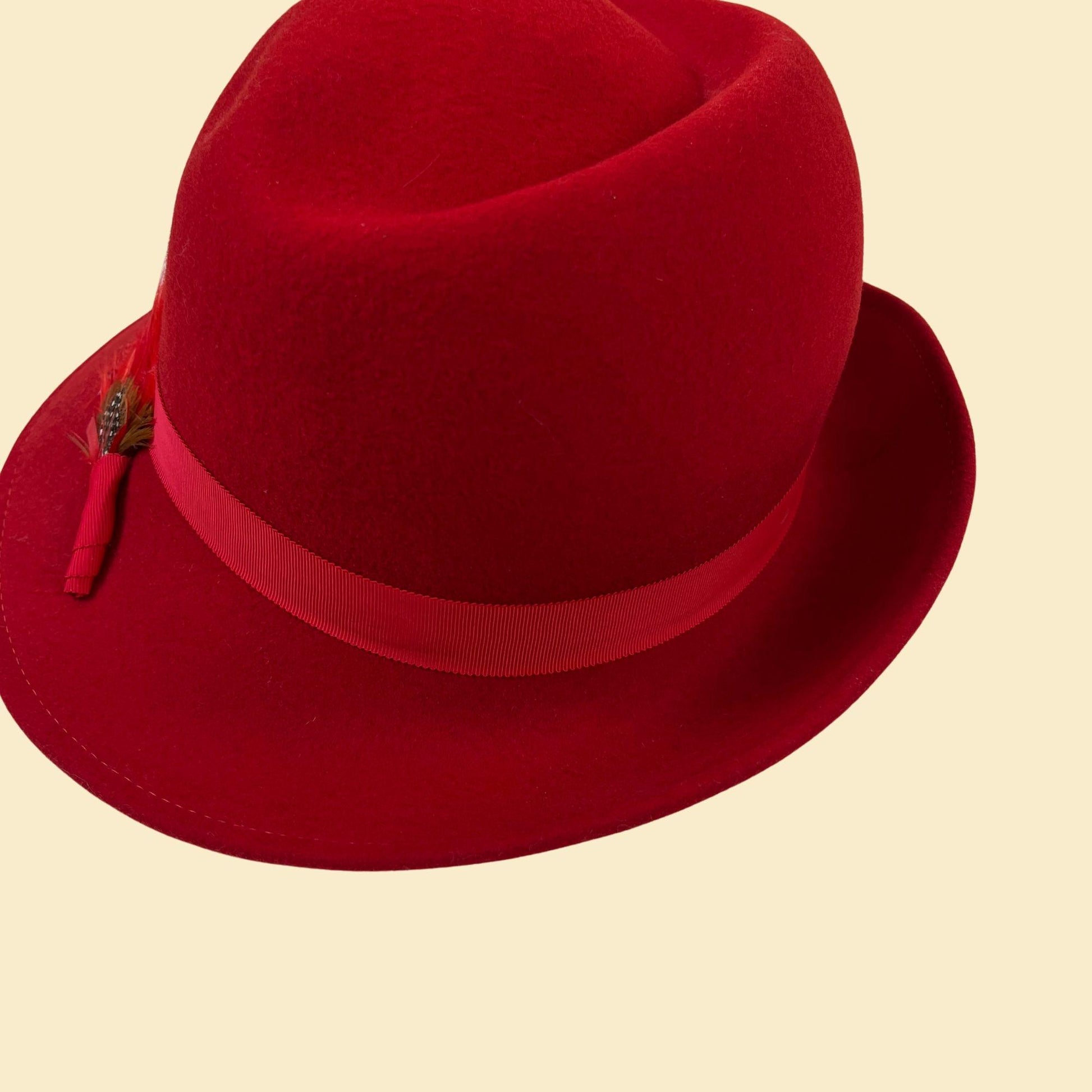 1970s red fedora brim hat by Geo W. Bollman & Co, vintage wool western-style hat