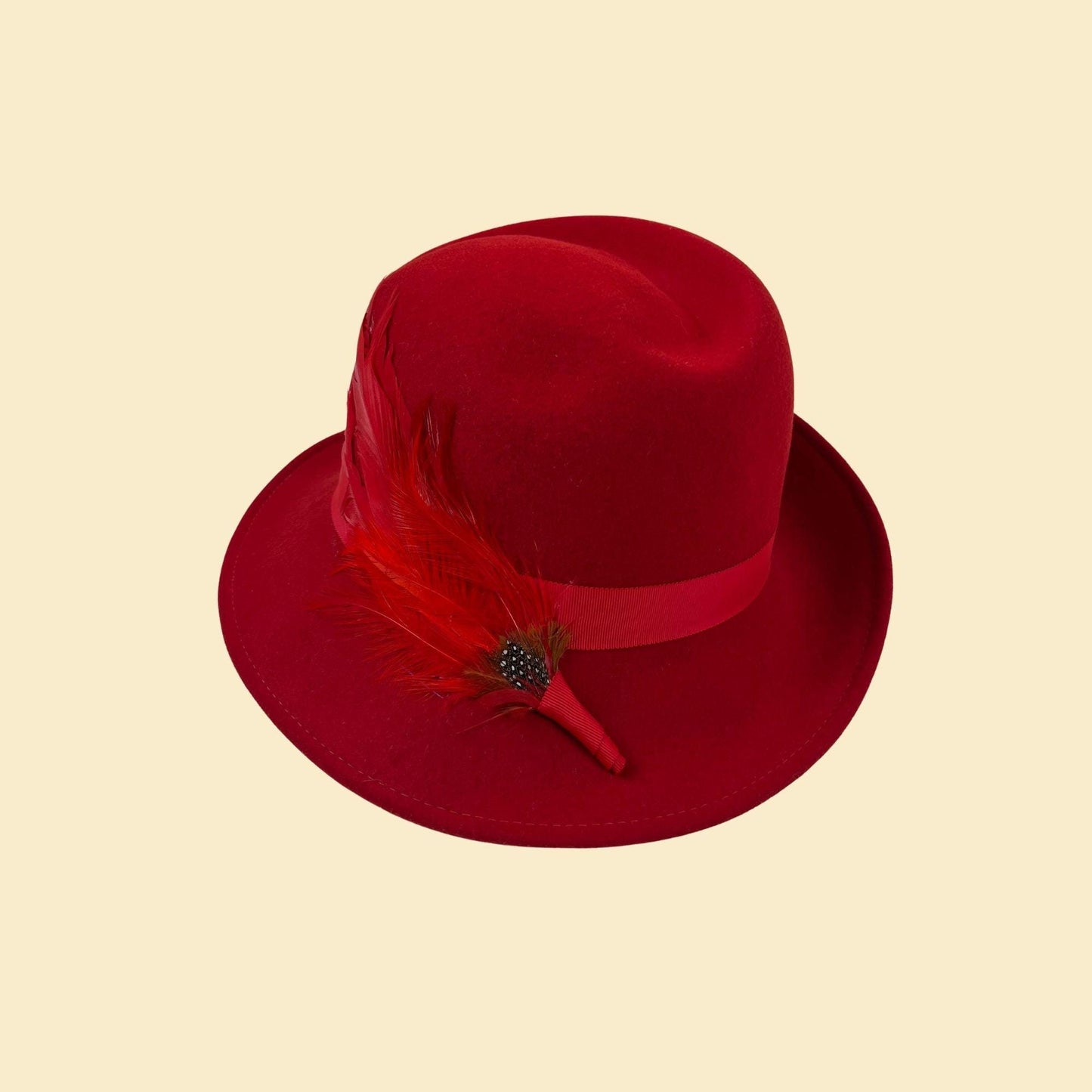 1970s red fedora brim hat by Geo W. Bollman & Co, vintage wool western-style hat