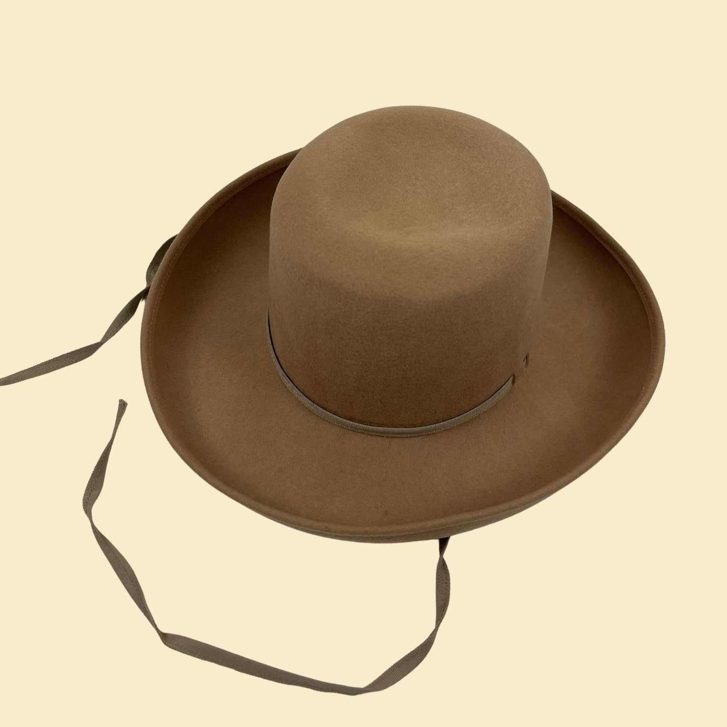 1960s Mr. Charles felt fedora brim hat, beige/tan vintage western style hat w/ rope