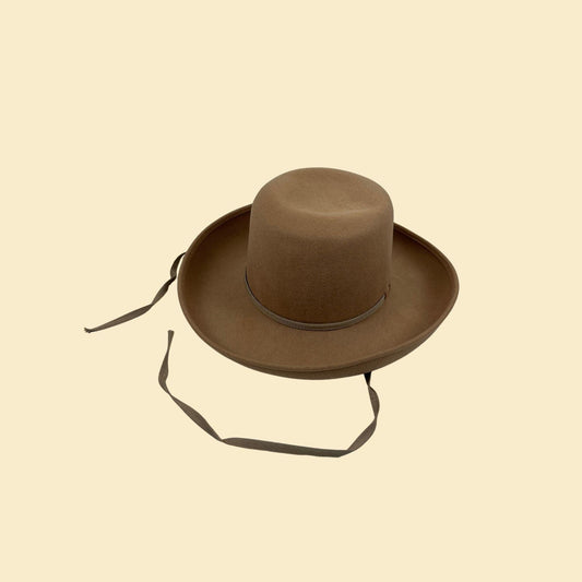 1960s Mr. Charles felt fedora brim hat, beige/tan vintage western style hat w/ rope