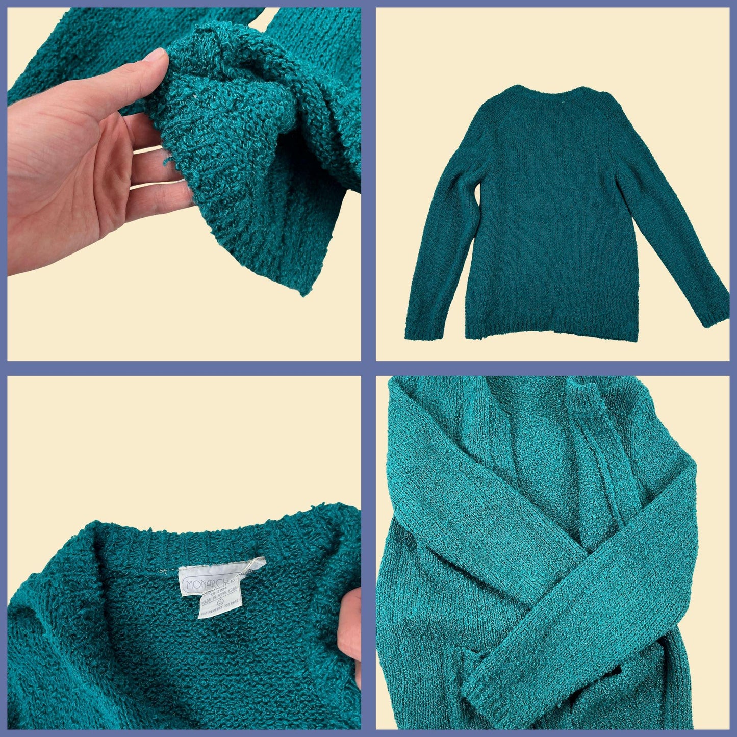 70s/80s L teal cardigan by Monarch Knits, vintage knit women's sweater