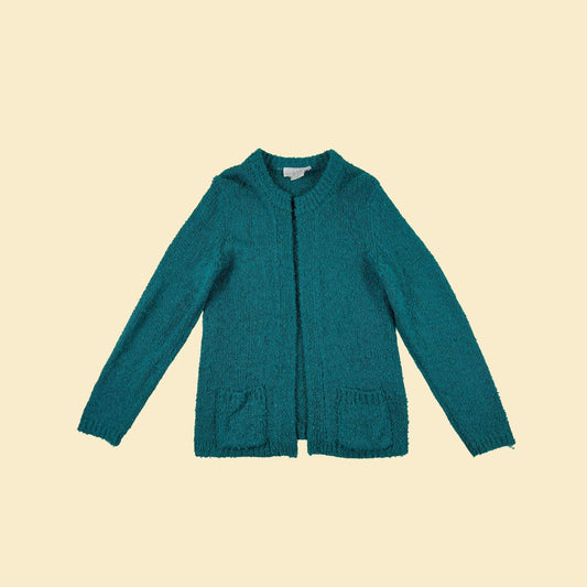 70s/80s L teal cardigan by Monarch Knits, vintage knit women's sweater