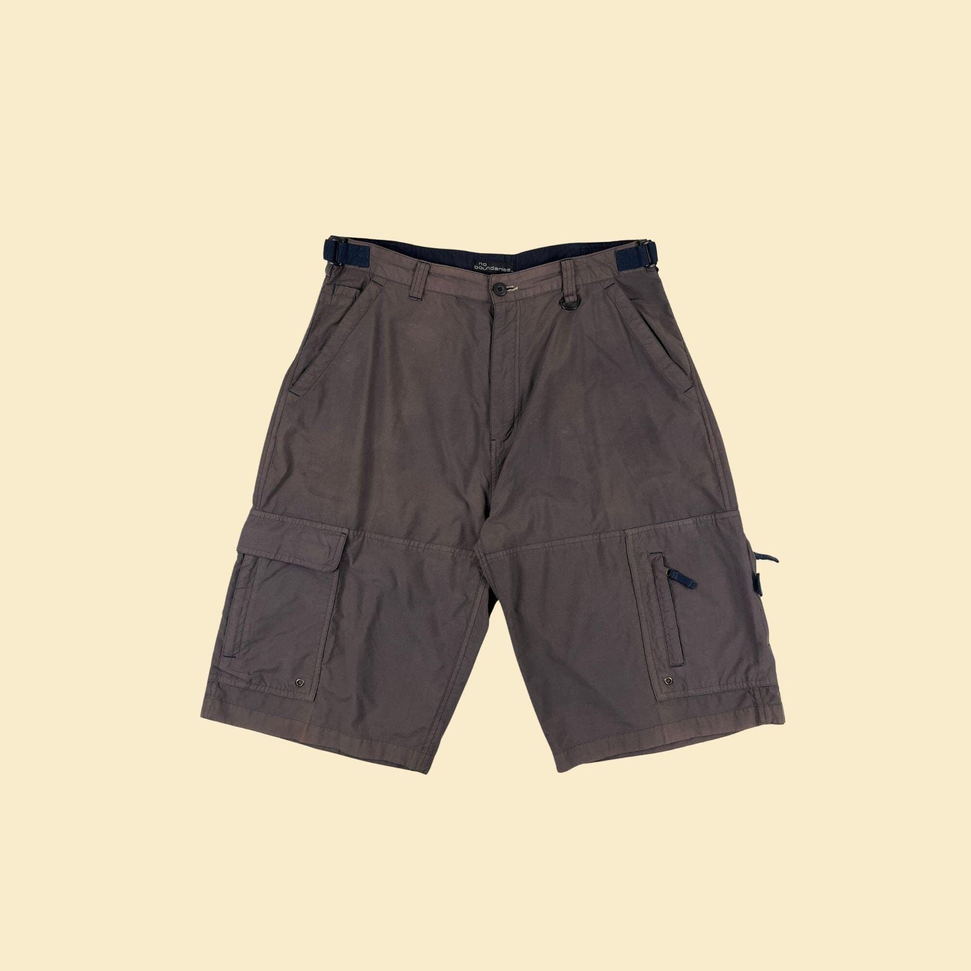 90s/Y2K cargo shorts, size 34 No Boundaries blue & grey cotton/nylon knee length shorts