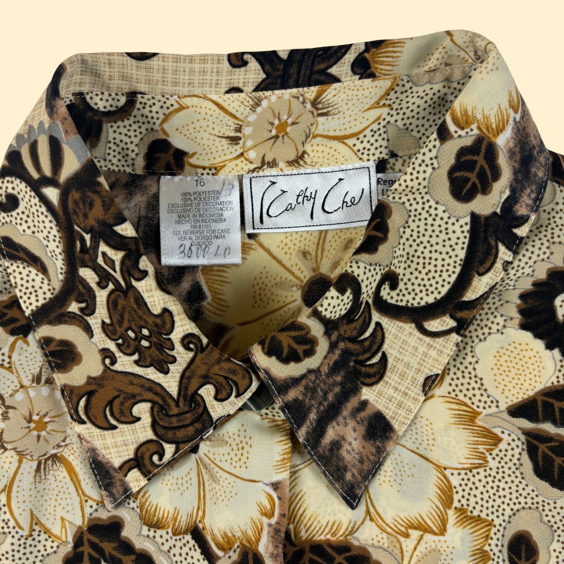 1990s abstract blouse by Kathy Che, size 16 vintage floral & animal print short sleeve button down