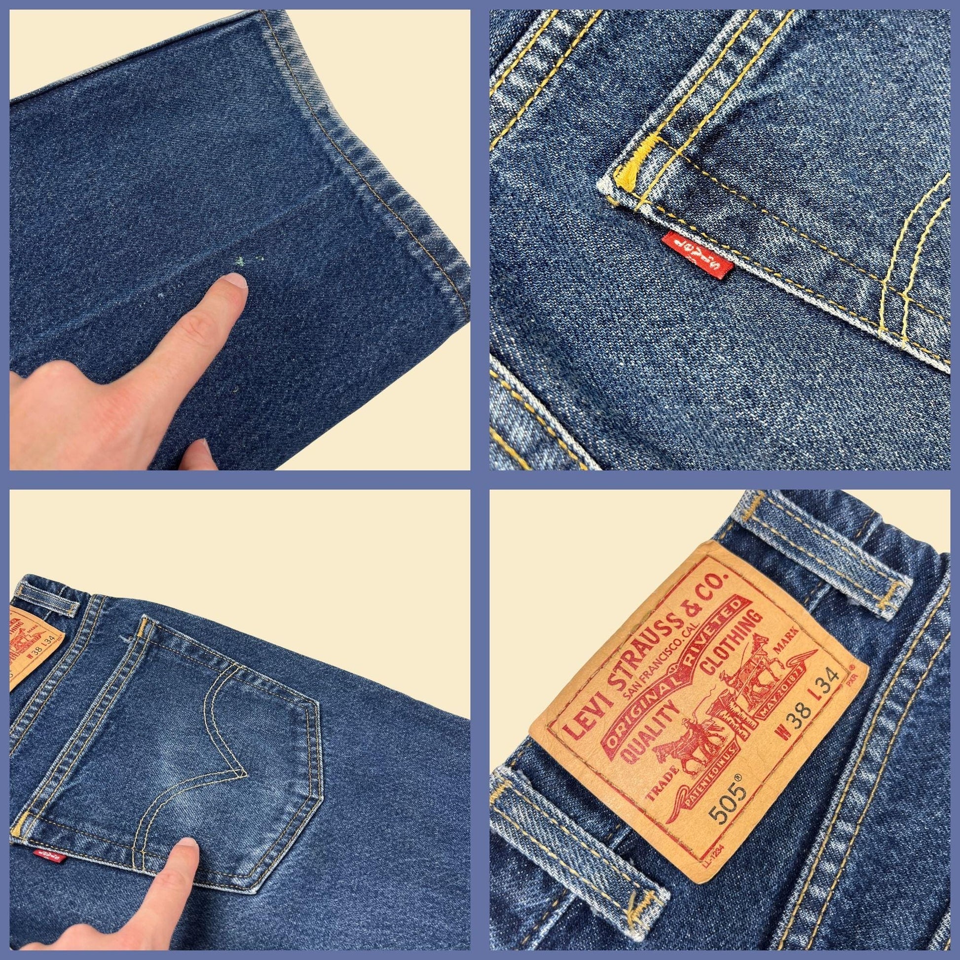 2004 Levi's 505 38x34 denim pants, vintage Y2K regular fit medium wash jeans